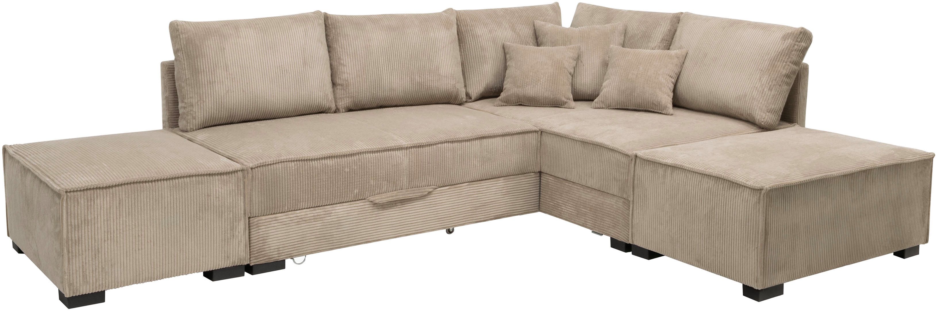 Home affaire Ecksofa Night & Day L-Form, B: 316 cm mit Dauer-Schlaffunktion 180x200 cm, Set: Sofa & Hocker, Bettfunktion, Bettkasten & Kissen, Boxspringbett