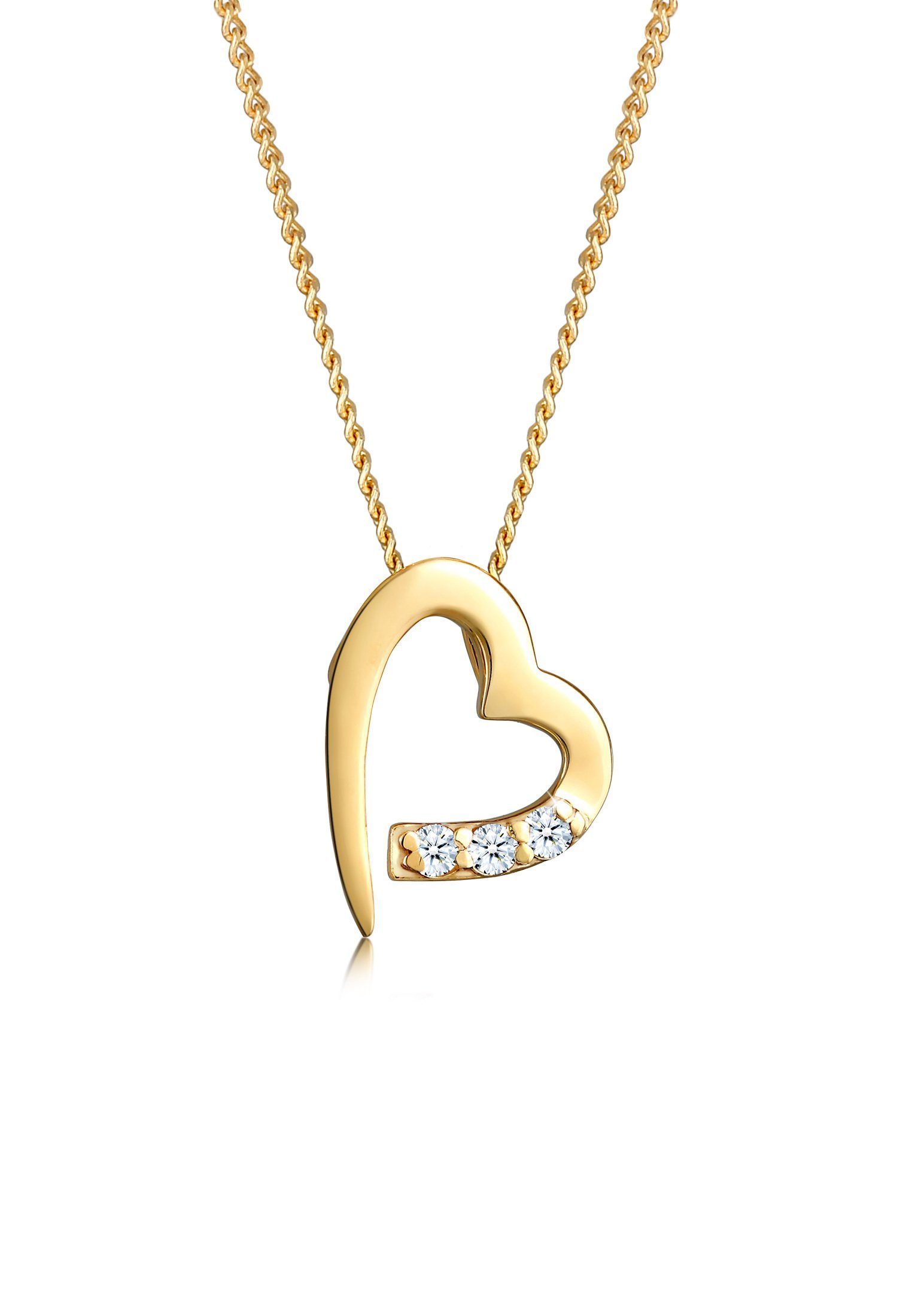 Elli DIAMONDS Kette mit Anhänger Herz Diamant Weiß Brillantschliff (0.04ct) 585 Gelbgold, Herz