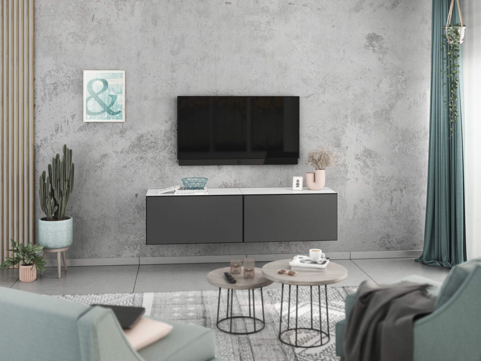 moebel-dich-auf Lowboard VARIANTO 1 (2 tlg., 152 cm breit, TV-Schrank bestehend aus 2 Schränken mit Klappe), stehend und hängend