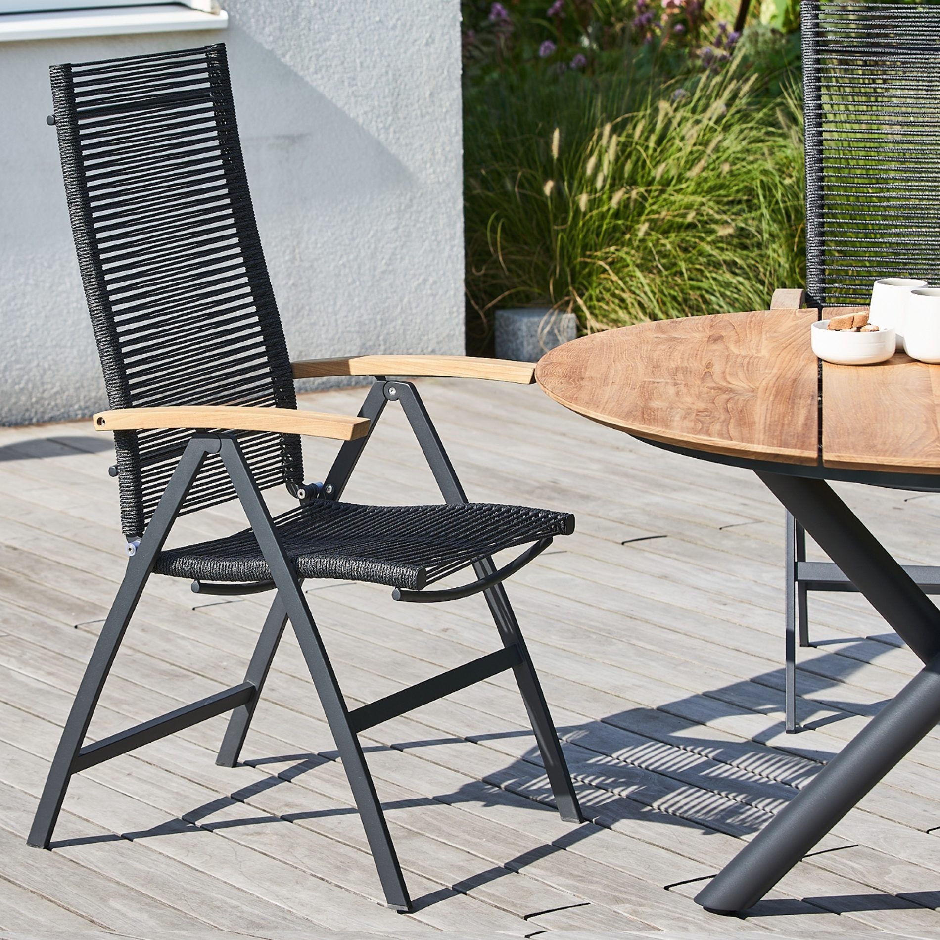CASA DOMA Gartentisch Perano (Edelstahl anthrazit/Teak), rund, Ø 120 cm