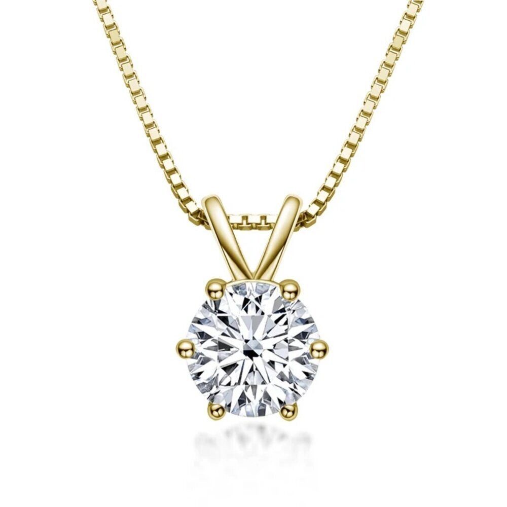 Kette mit Anhänger Funkelnde Moissanit Halskette 925 Silber 18K Gold +Zertifikat