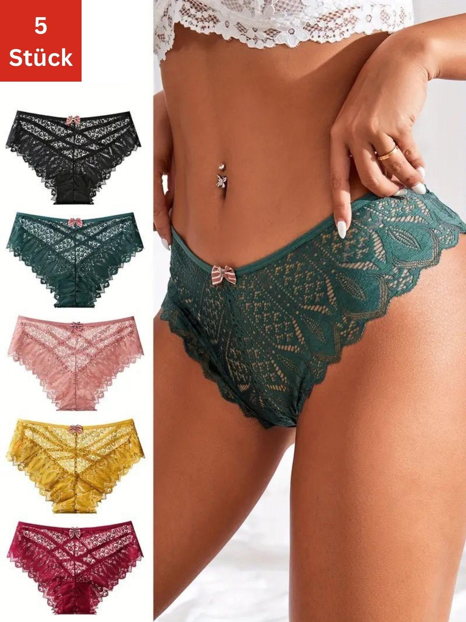 Elegant Love Taillenslip Dessous, Slips, sexy Unterwäsche in Spitzenoptik, Panties (Set, 5-St., 5er-Pack) Tanga High Waist, Höschen Lingerie für Damen, Unterhosen
