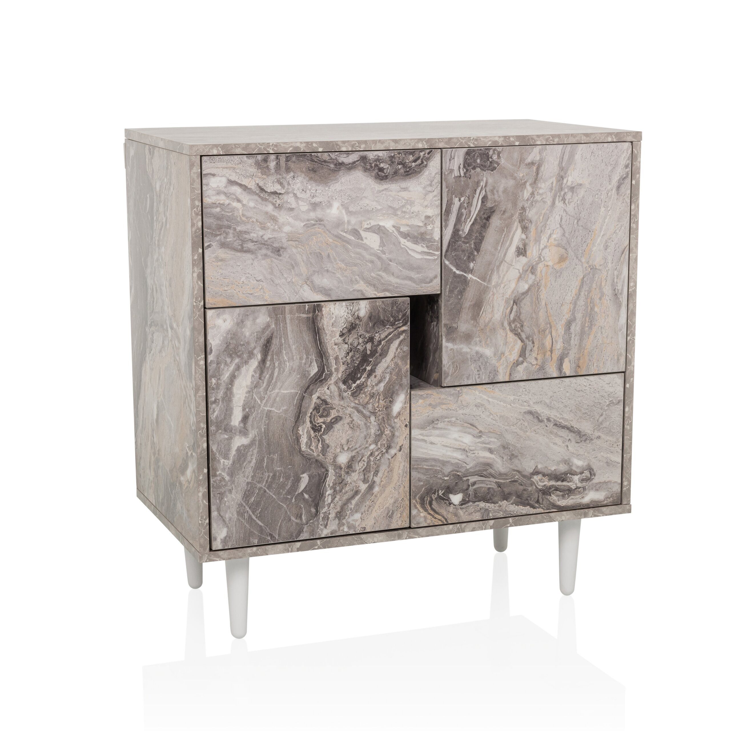 hjh LIVING Kommode LYKKJA Sideboard H/B/T: 77.0 x 72.0 x 39.5 cm, Sideboard mit 2 Schubladen und 2 Türen, Modernes Design, Grifflos