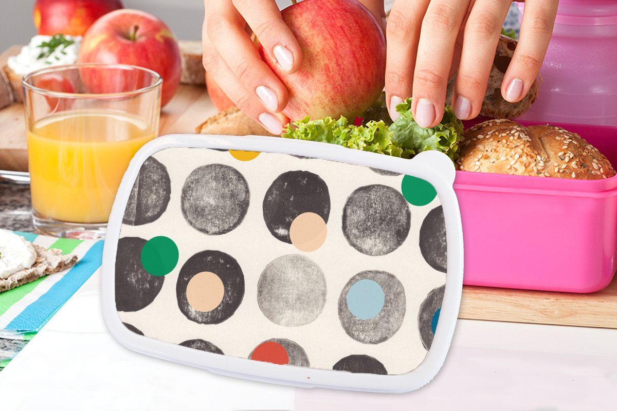 MuchoWow Lunchbox Farben - Kinder, Kreise Snackbox, Abstrakt - - Kunststoff Kunststoff, rosa Brotdose Mädchen, Erwachsene, für Brotbox (2-tlg), Pastell