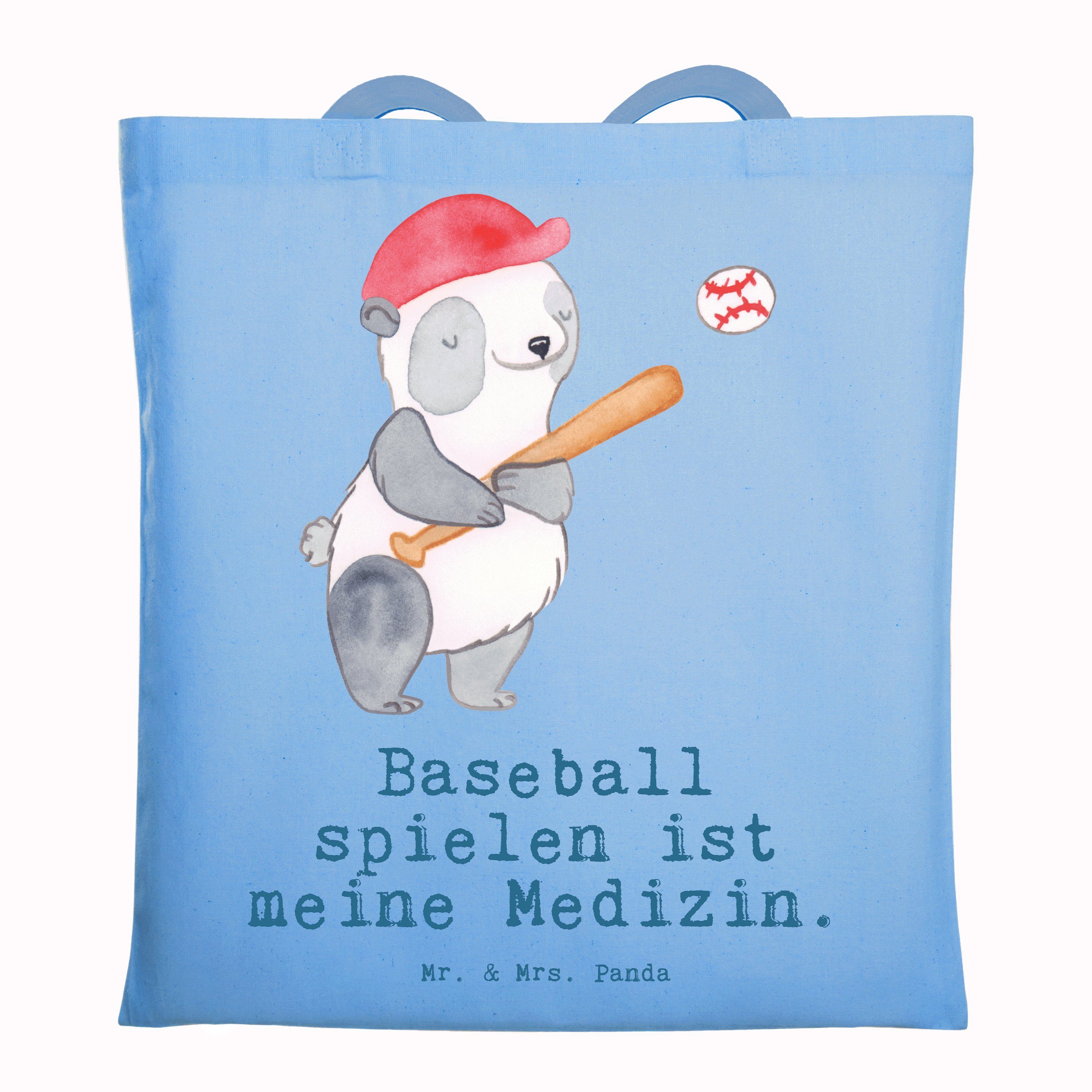 Mr. & Mrs. Panda Tragetasche Panda Baseball spielen - Sky Blue - Geschenk, Stoffbeutel, Ballsport, (1-tlg), Design-Highlight