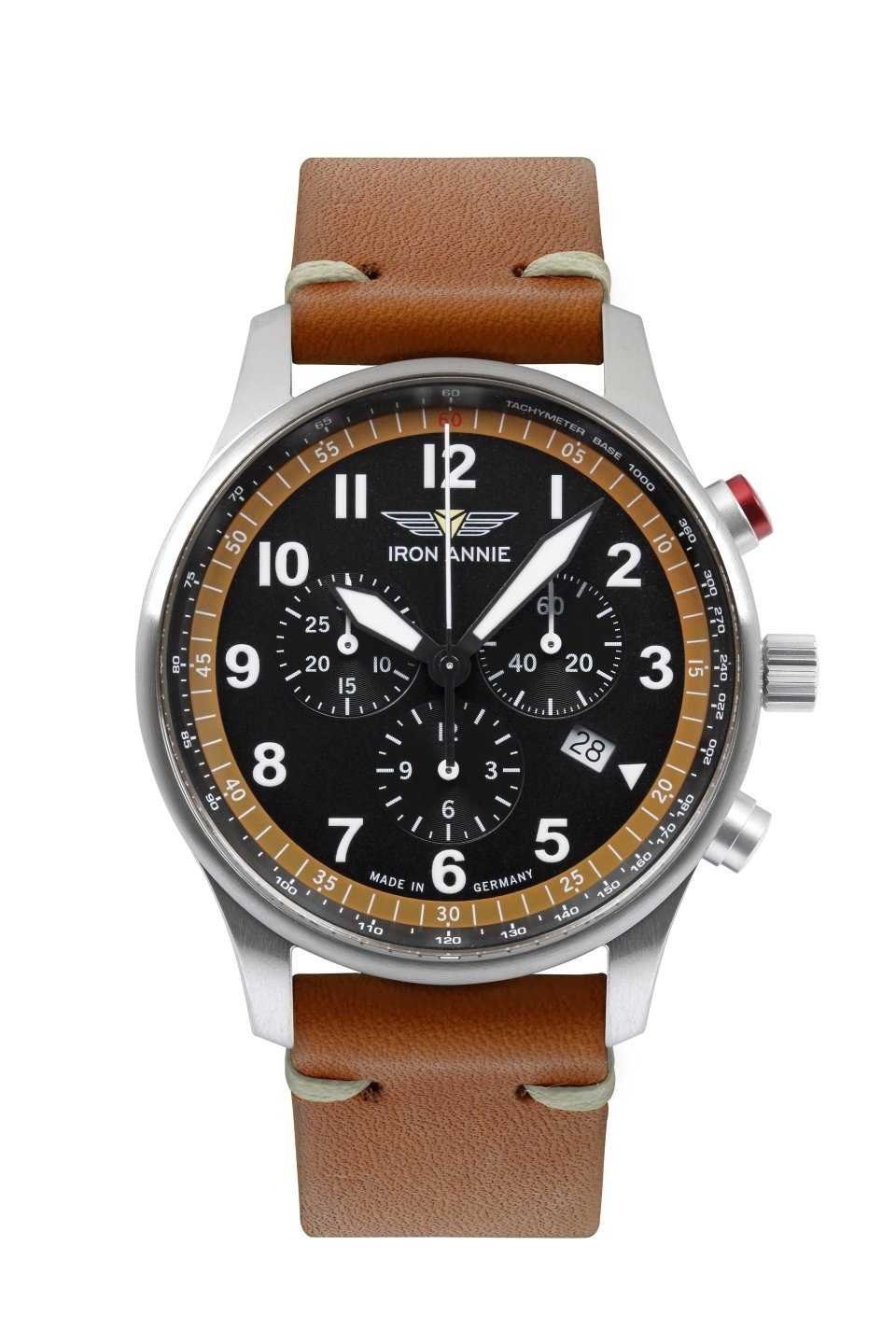 IRON ANNIE Chronograph Herrenuhr 5688-5 Quarz Made Lederband Germany in F13 mm, 42 Tempelhof