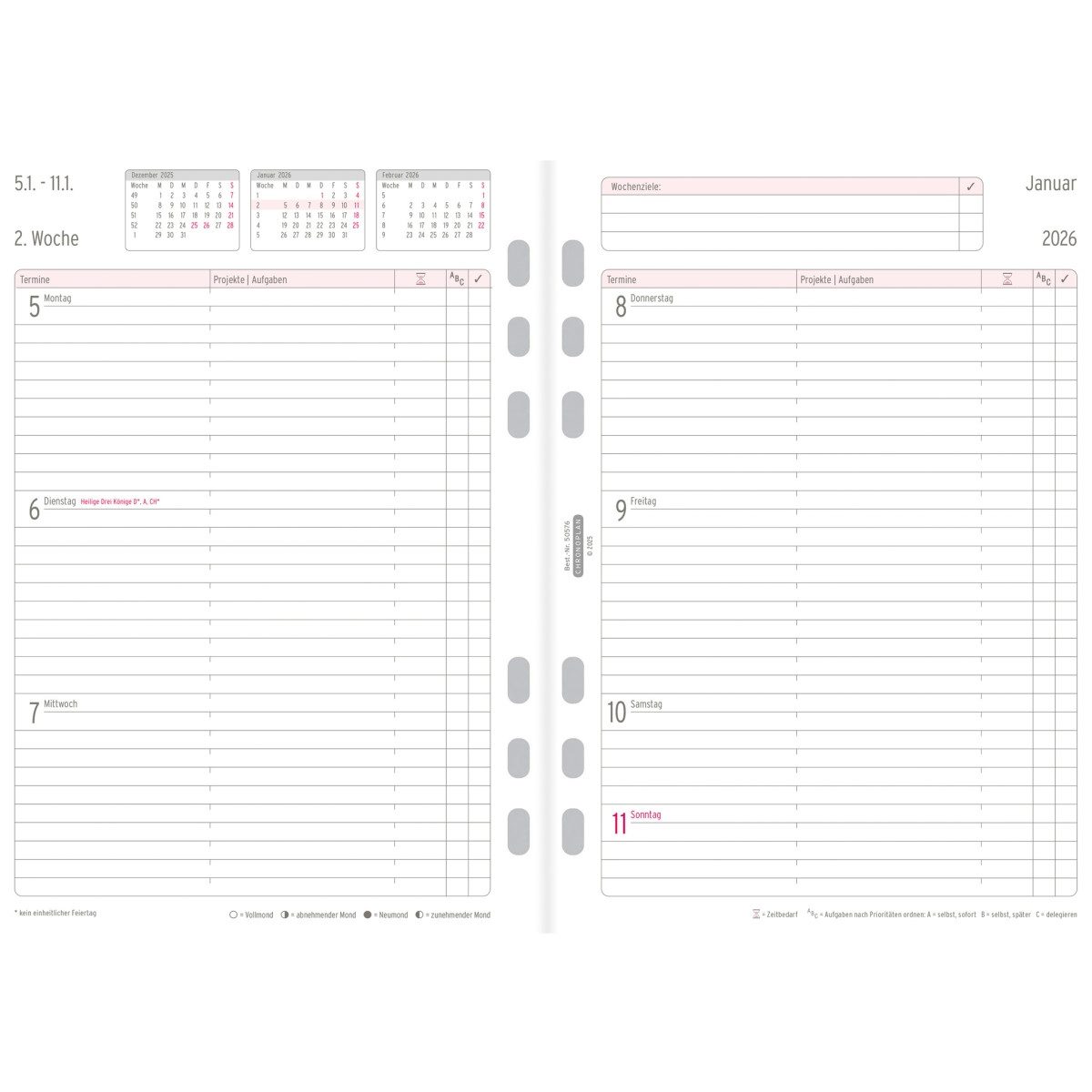 CHRONOPLAN Terminplaner Wochenplan A5 1 Woche/2 Seiten horizontal 2026