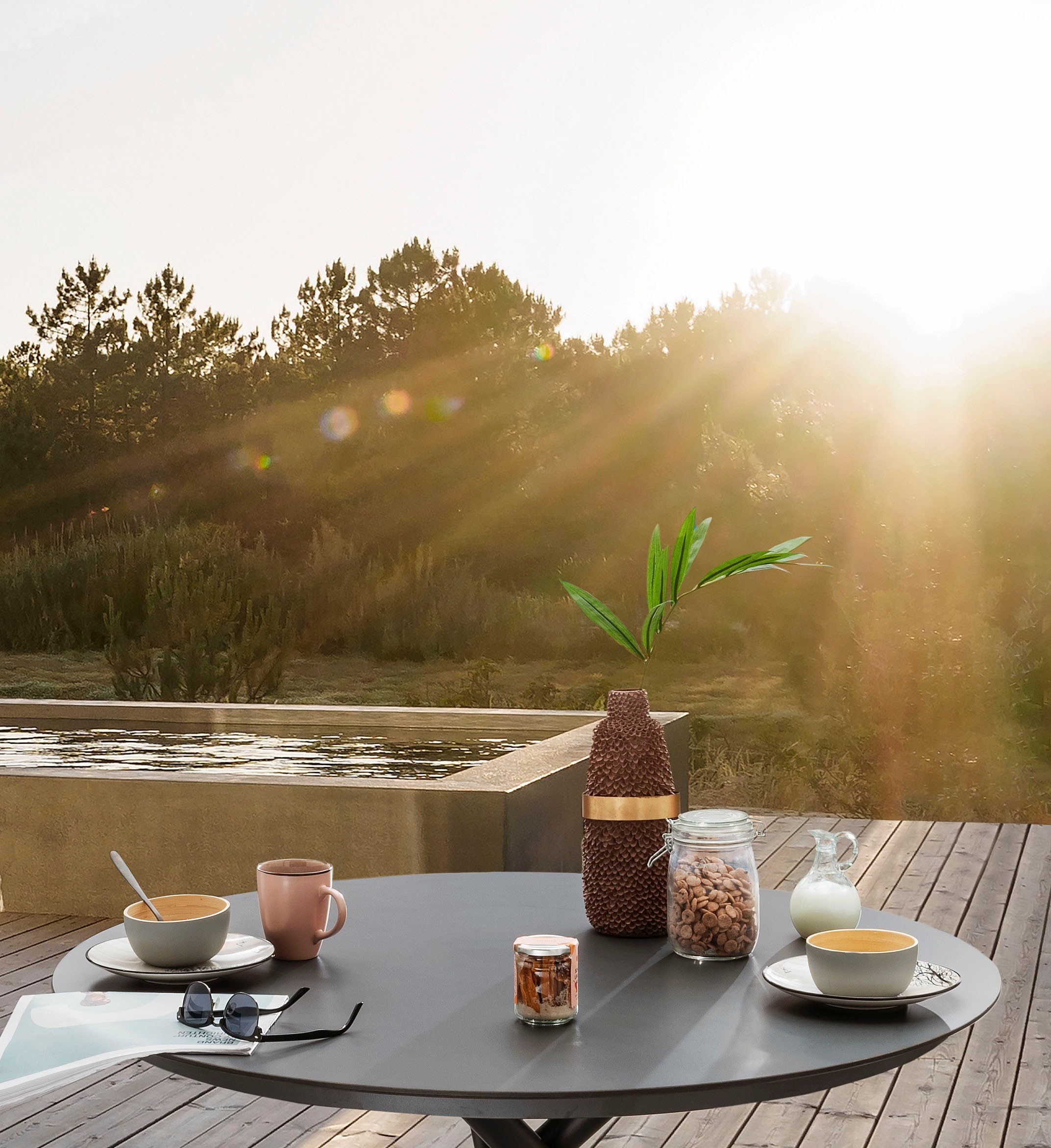 Destiny Esstisch BARLETTA, (110x77cm) Aluminium, HPL Tischplatte