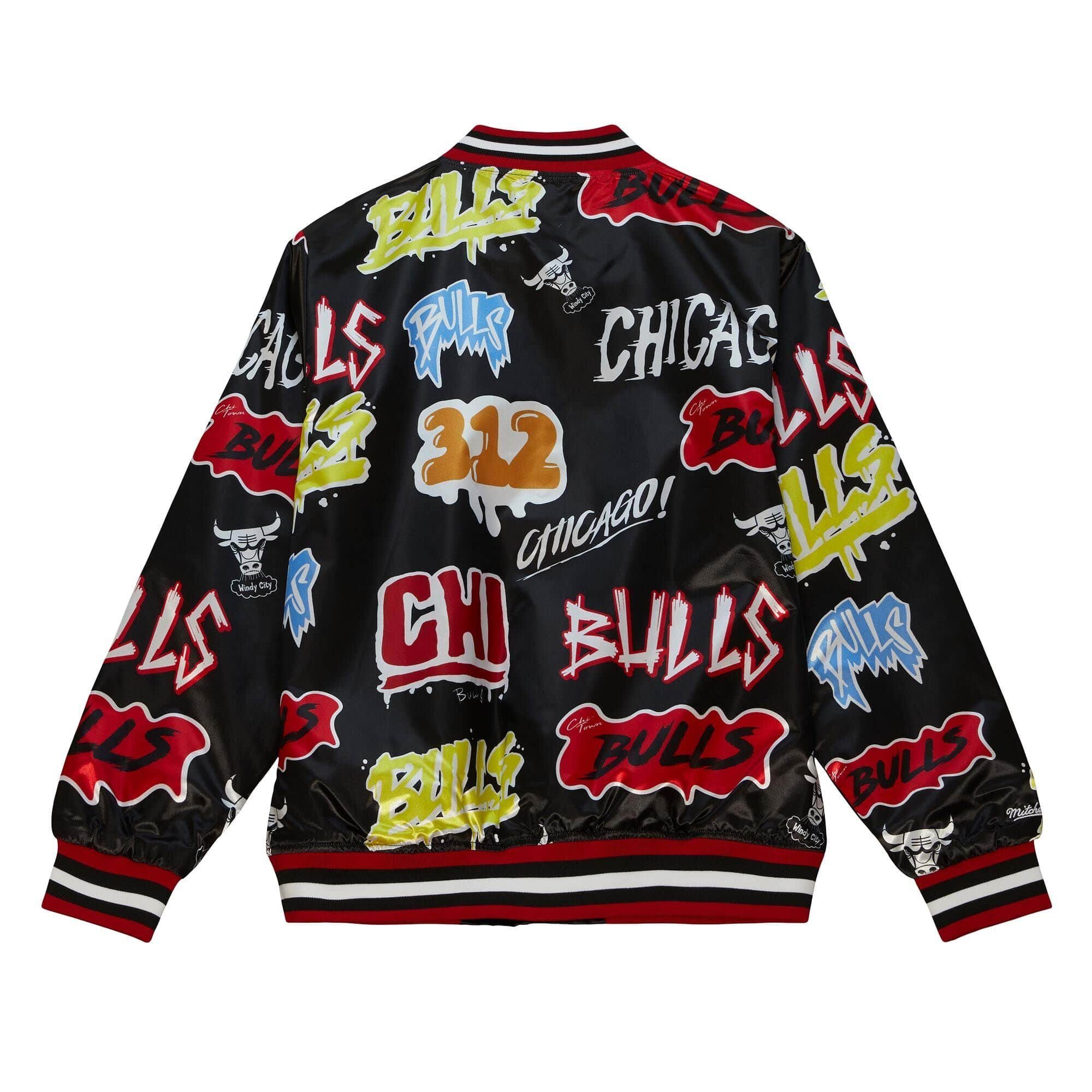 Reversible Bulls Mitchell Sticker Chicago & Ness Jacket Slap Windbreaker