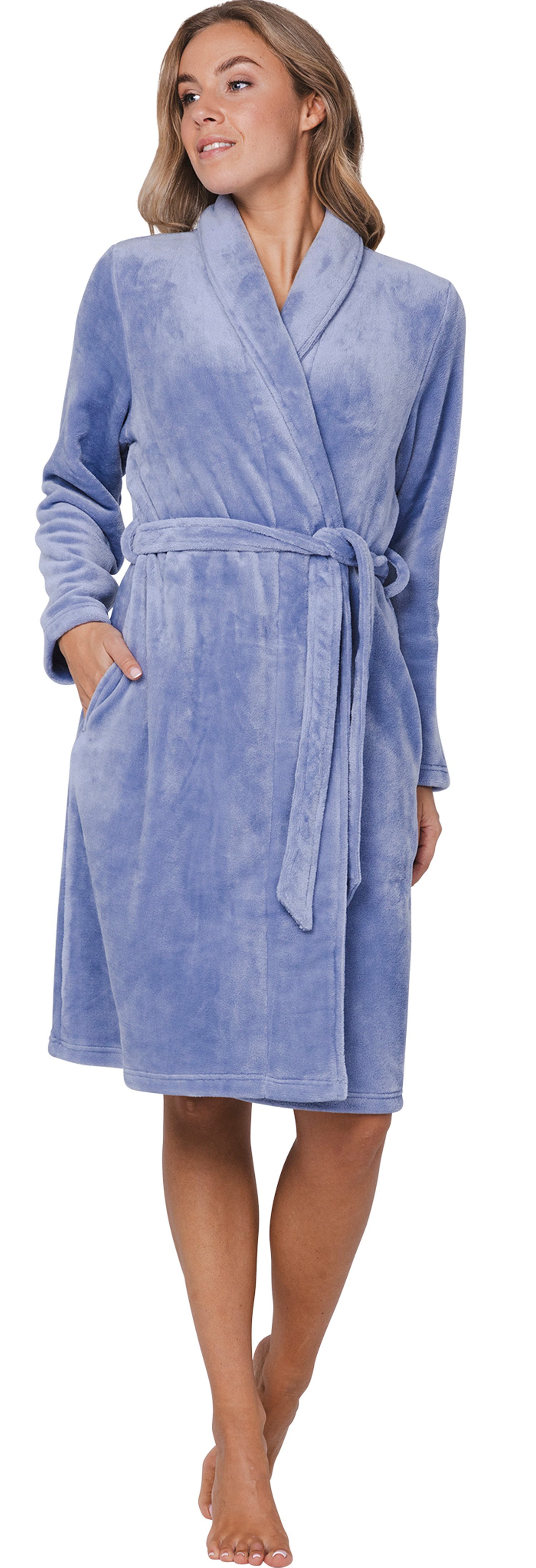 Pastunette Damenbademantel Damen Fleece Morgenmantel, kurz, Polyester, Schalkragen, Gürtel, kuschelige Qualität