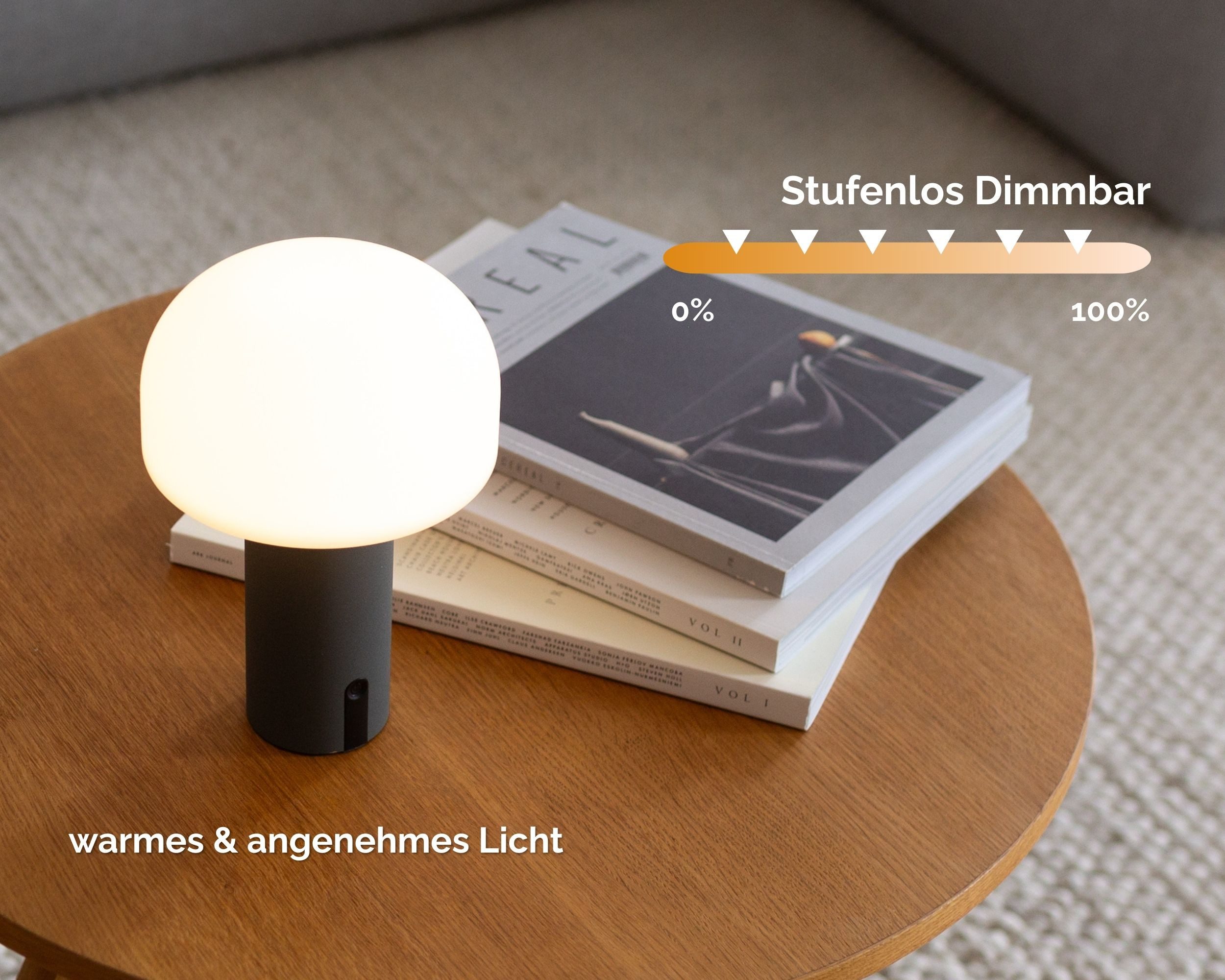 LUUK Studio LED Tischleuchte, LED fest integriert, warmweiß (2700 Kelvin), wiederaufladbarer Akku, für drinnen & draußen, modernes Design