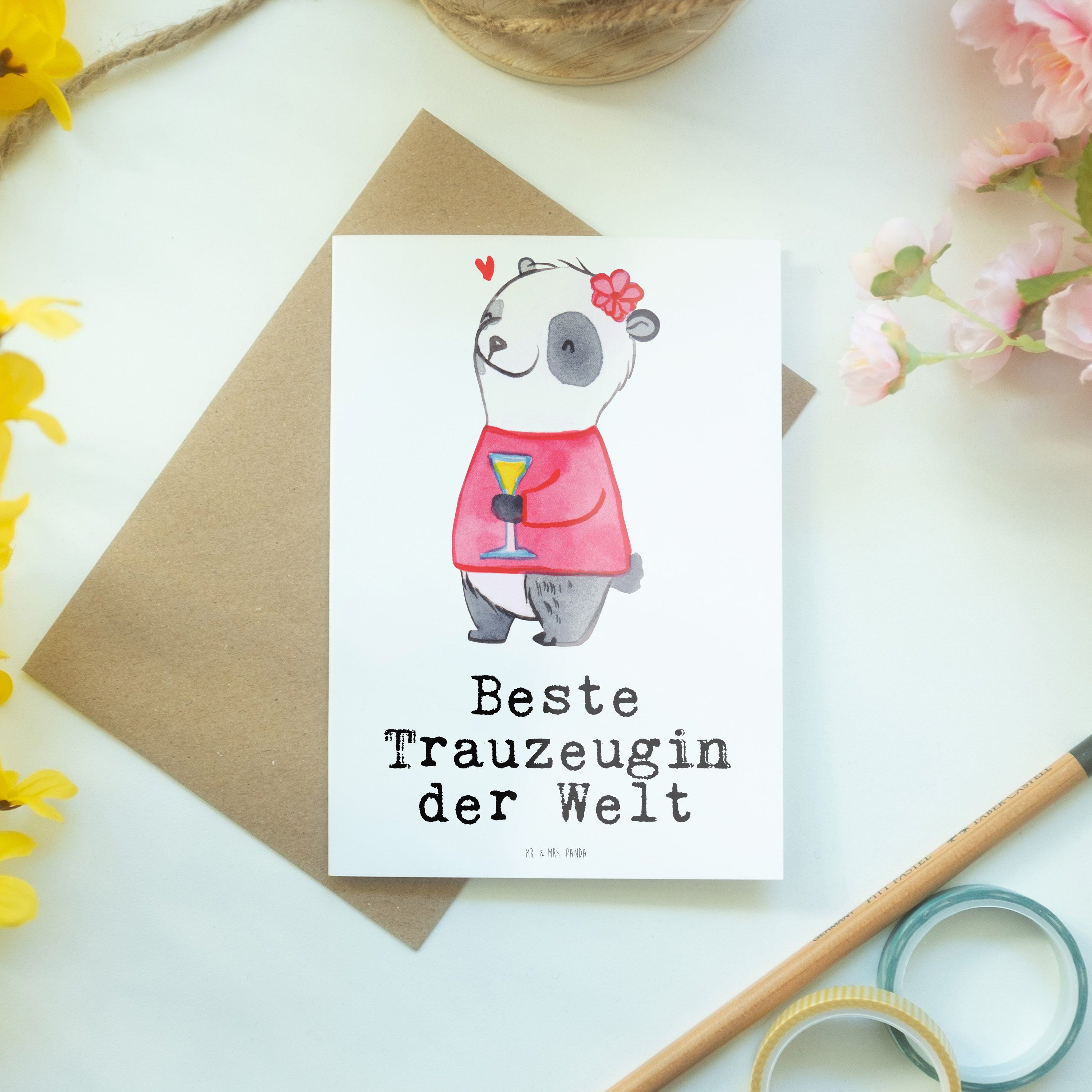 Mrs. - & Welt Grußkarte Dankeschön, Mr. der Panda Karte Weiß Beste Panda Geschenk, Trauzeugin -