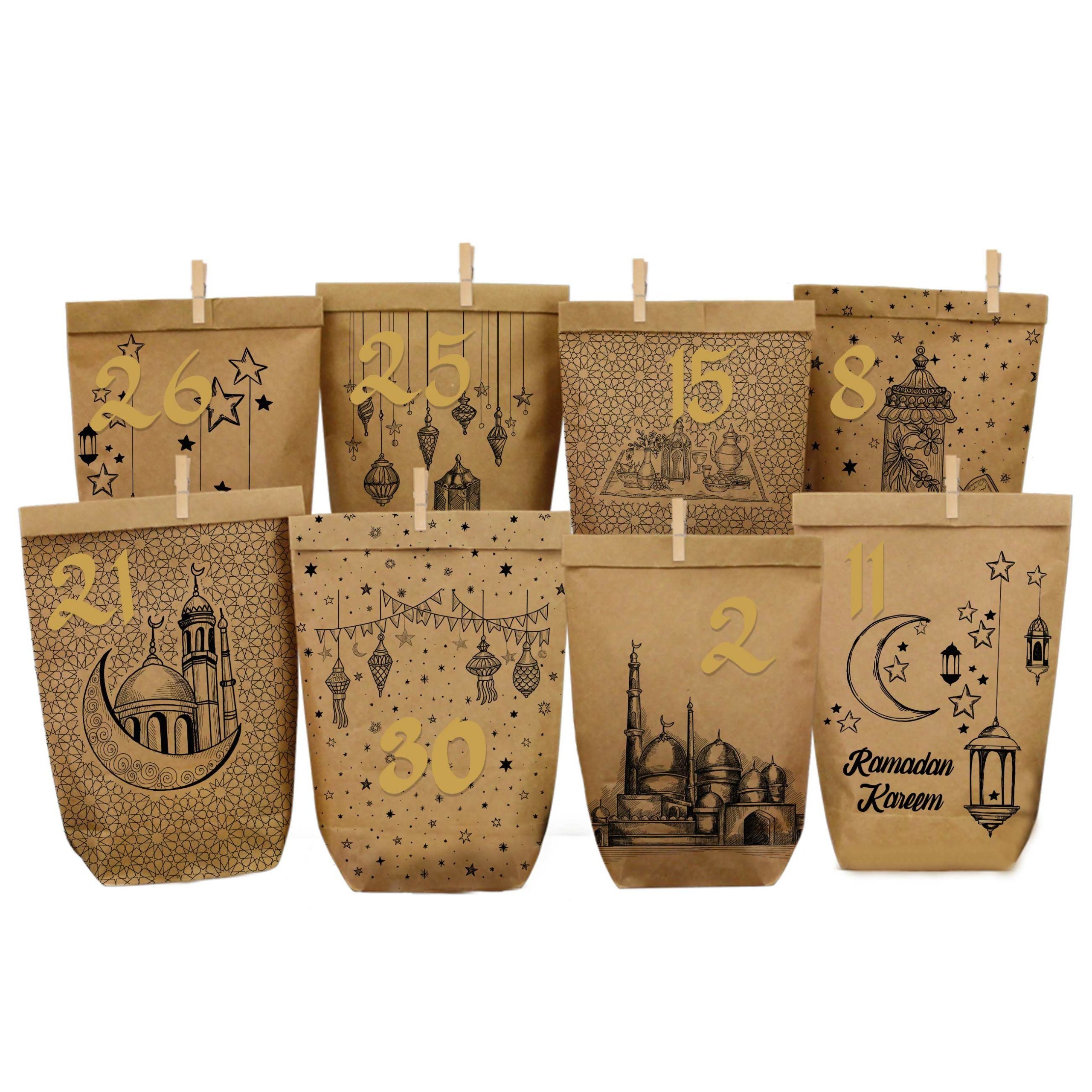 PAPIERDRACHEN befüllbarer Adventskalender 30 bedruckte Tüten zu Ramadan, zum Befüllen und Verschenken
