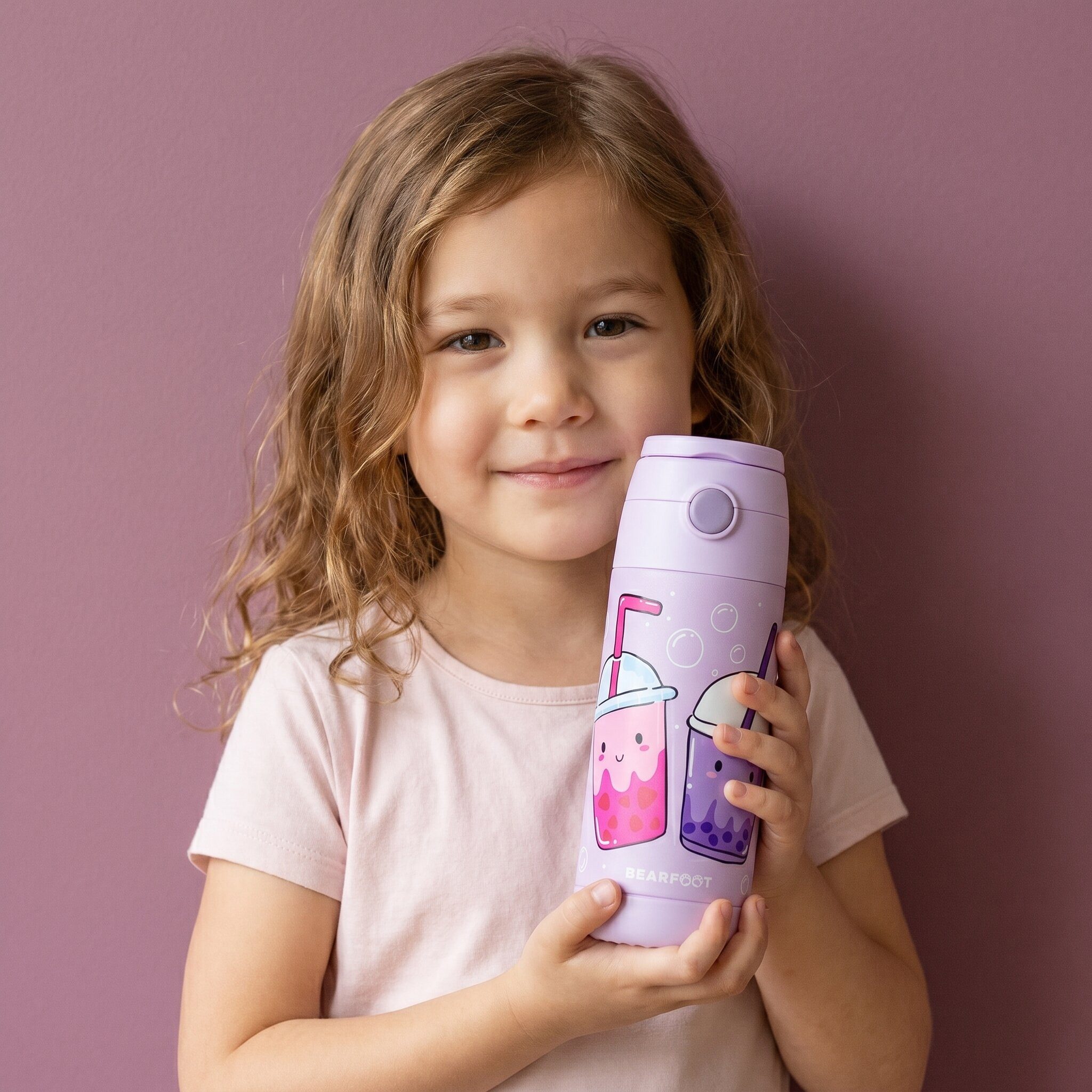 BEARFOOT Trinkflasche Thermo Kinder Trinkflasche Edelstahl - BubbleTea lila, Thermosflasche, auslaufsicher, Edelstahl, Kinderflasche, BPA-frei – Bild 3 von 5