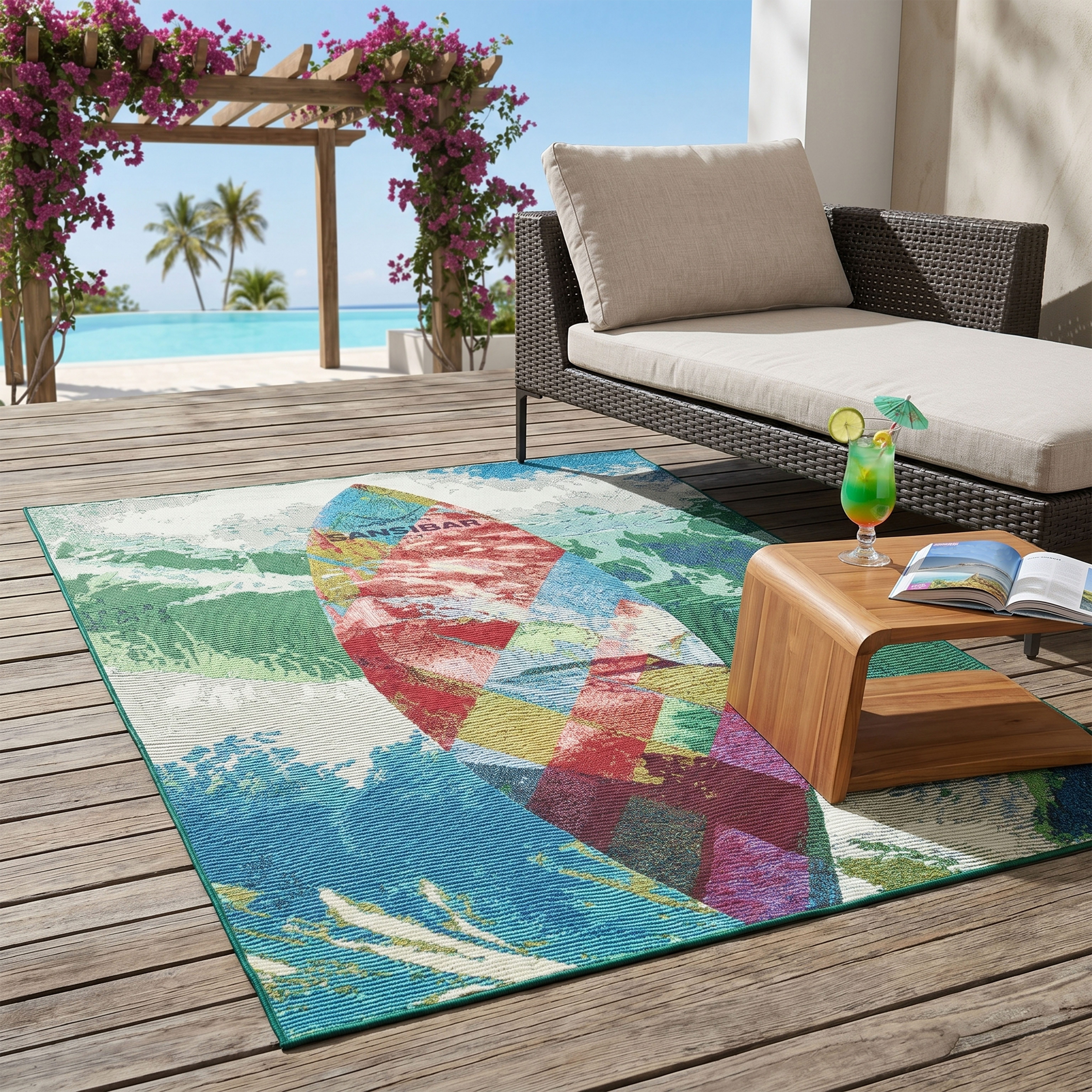 Sansibar Teppich Rantum Beach SA-024, rechteckig, Höhe: 5 mm, Flachgewebe, modernes Design, Motiv Surfboard, In- & Outdoor geeignet