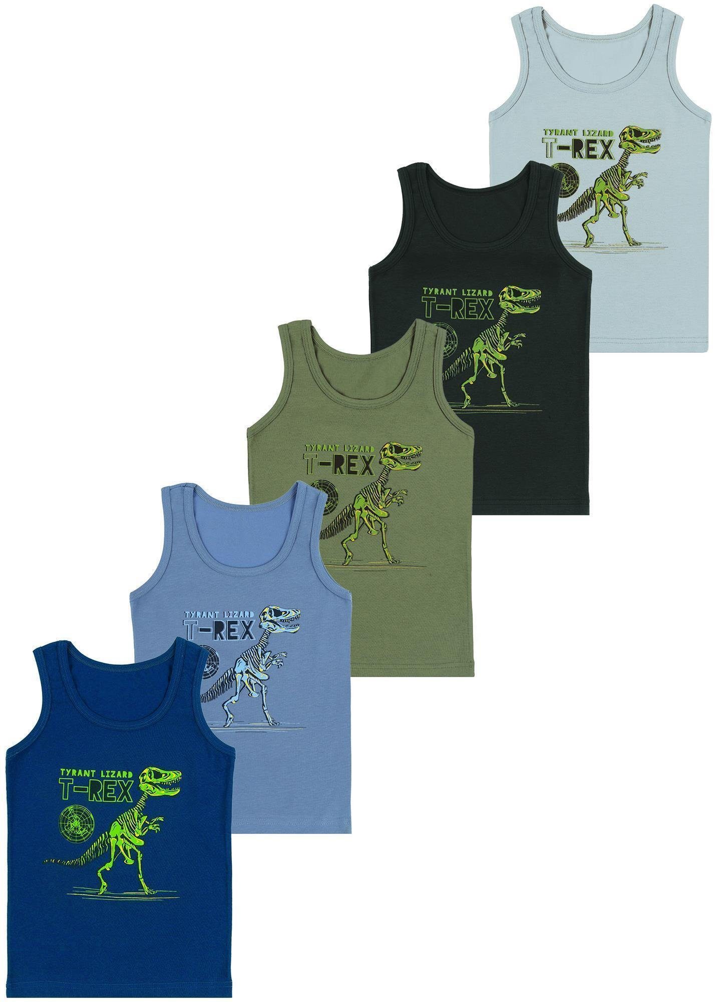 LOREZA Unterhemd 5 Jungen Unterhemden Baumwolle Tank Unterwäsche - T-Rex (Spar-Packung, 5-St)