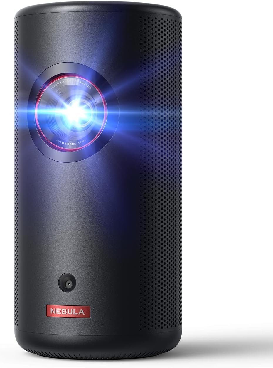 Nebula Anker Capsule 3 Laser Smart, WLAN, Mini Beamer (300 lm, 1920 x 1080 px, Dolby Digital, Laser Autofokus, 120-Zoll Bild, 2,5 Stunden Wiedergabe)