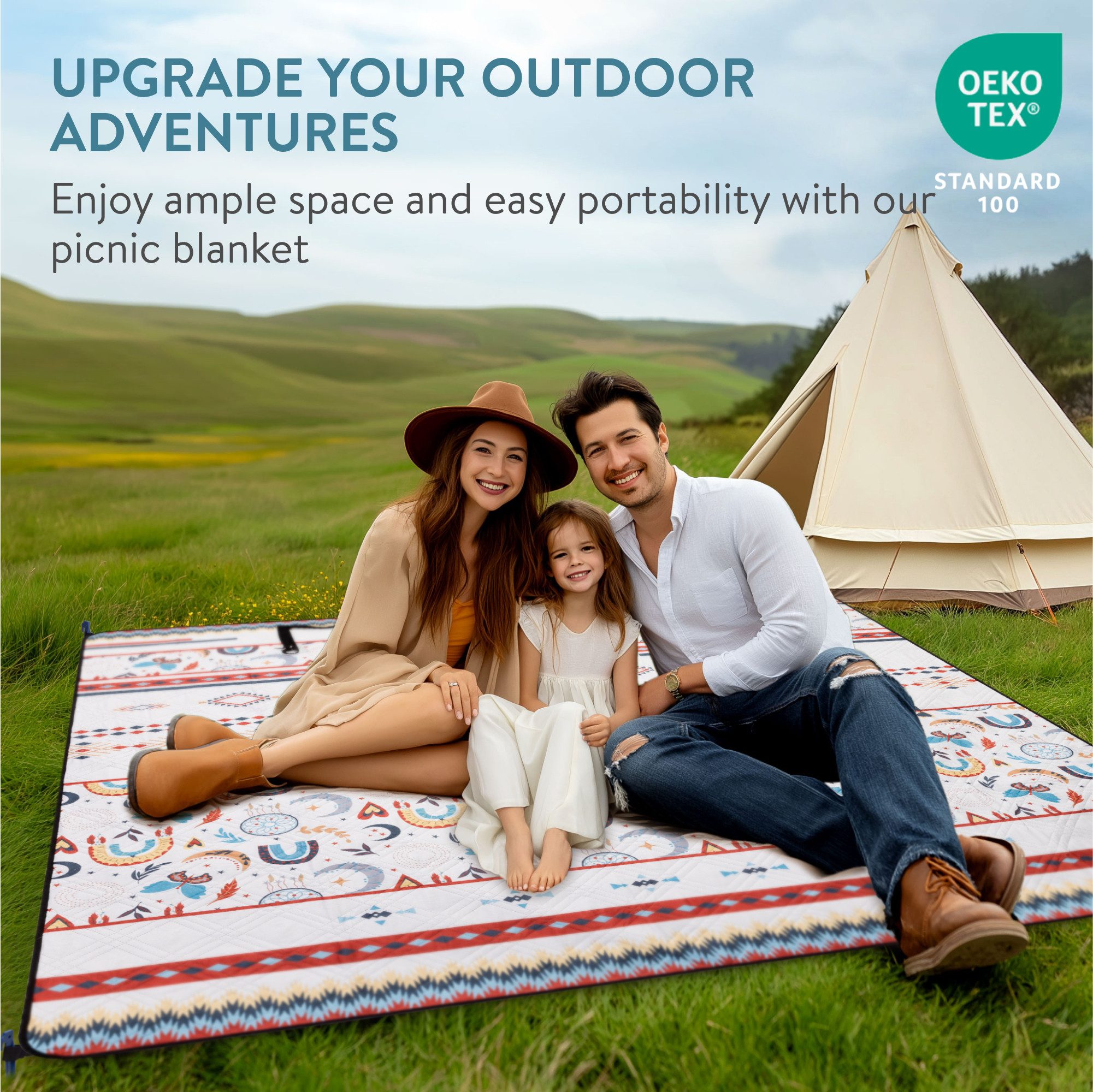 JEMIDI Outdoorteppich Boho Picknickdecke 200x200 - günstig online kaufen