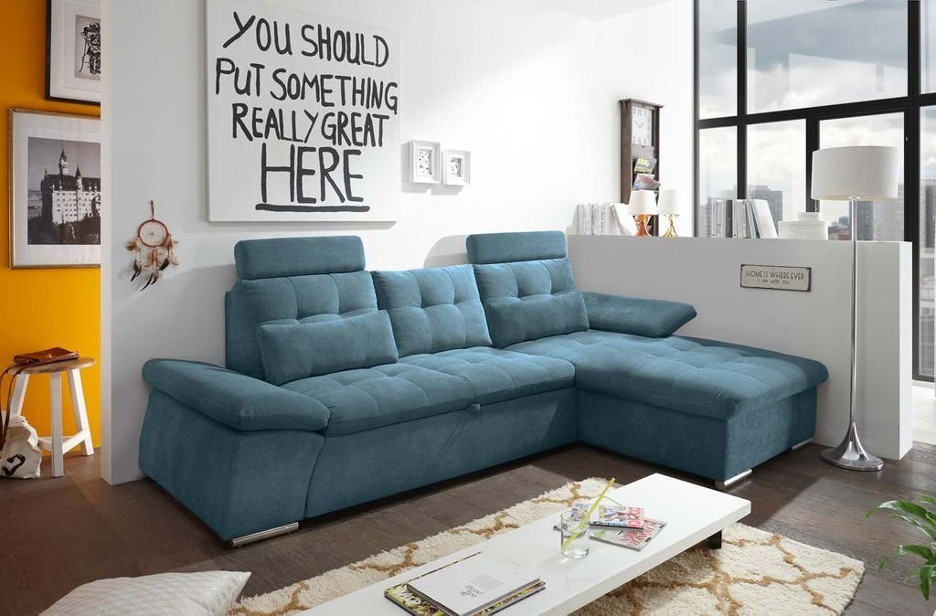 Ecksofa Nalo Ecksofa, EXCITING Eckcouch Couch ED 268x170 (Denim) Sofa DESIGN Blau cm