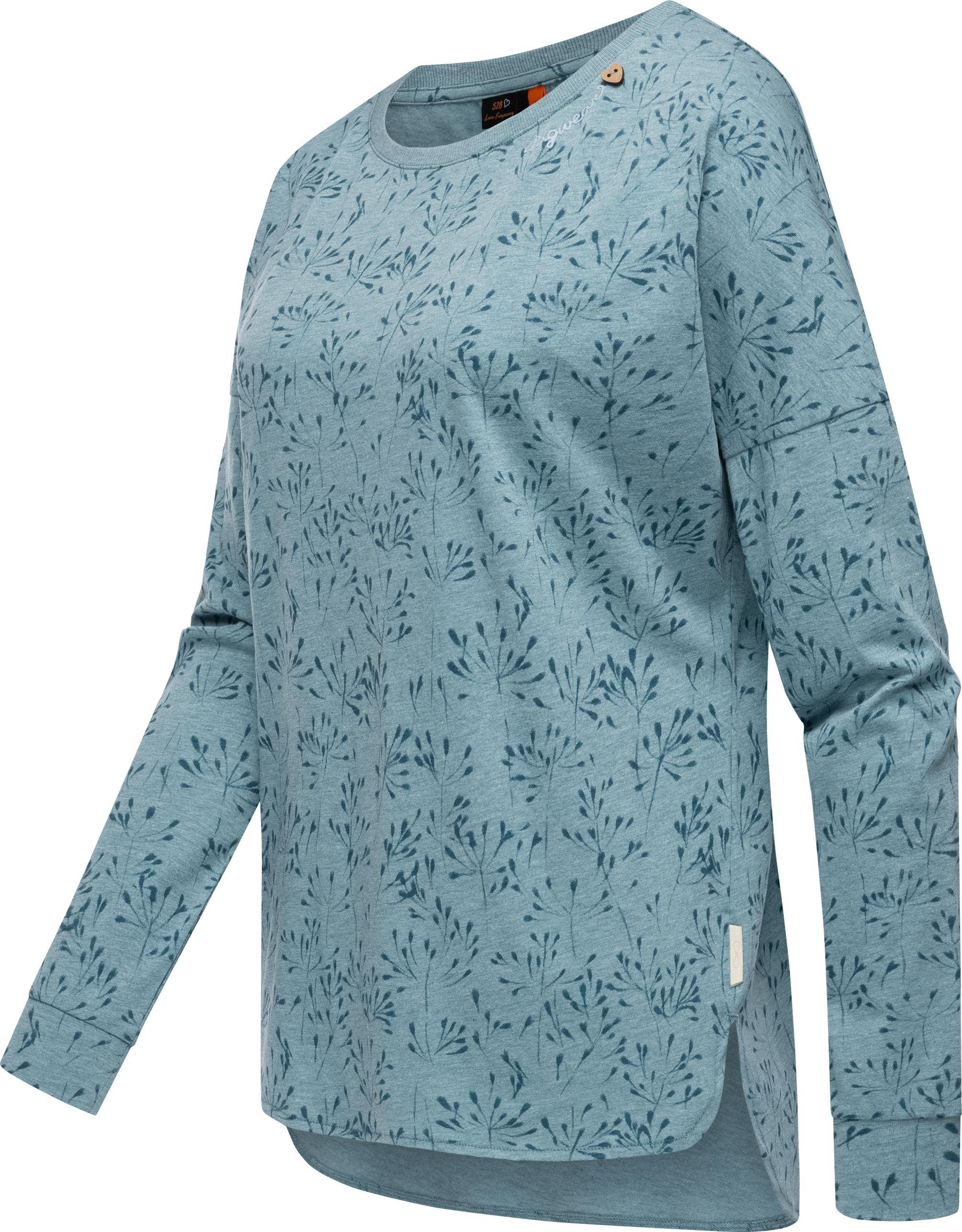 Ragwear Langarmshirt Shimona Long Flowery Sweatshirt Print graublau floralem Damen mit nachhaltigeres