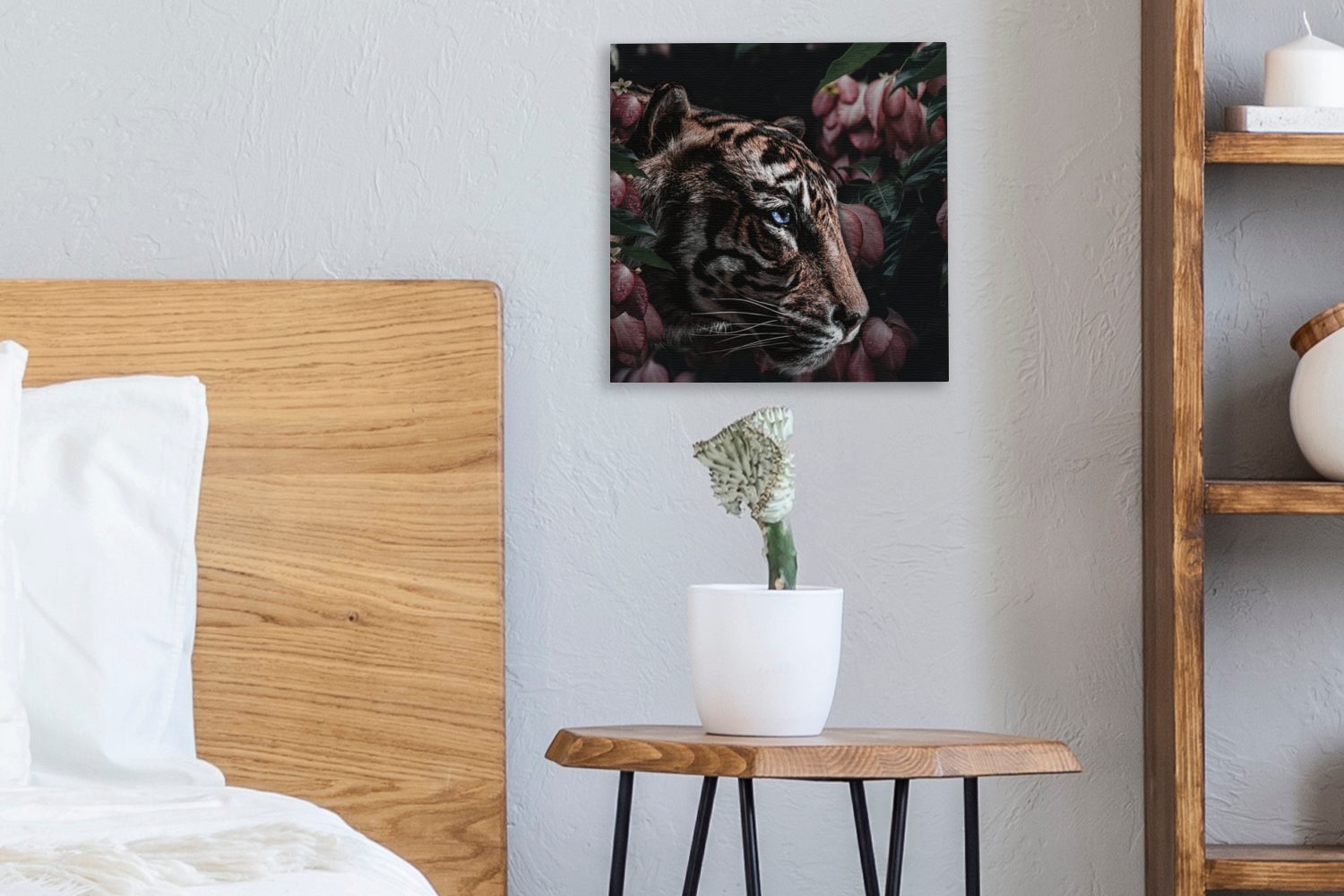Tiger Wohnzimmer Leinwandbild (1 Pflanze, - Schlafzimmer für Blumen Leinwand St), - OneMillionCanvasses® Bilder