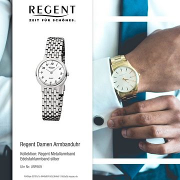 Regent Quarzuhr Regent Damen-Armbanduhr silber Analog F-909, Damen Armbanduhr rund, klein (ca. 26mm), Edelstahlarmband