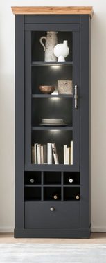 Furn.Design Standvitrine Ribera (Vitrine in matt grau mit Wotan Eiche, 72 x 201 cm) mit Weinregal, mit Soft-Close