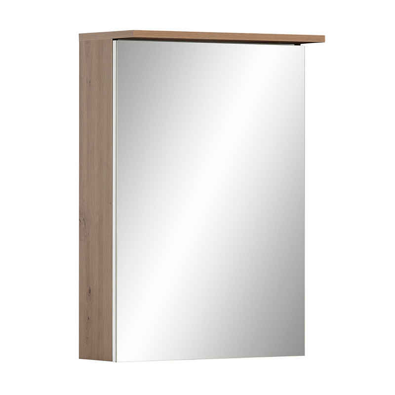 Lomadox Spiegelschrank JONA-80 Badezimmerspiegelschrank Eiche mit LED Beleuchtung, 50cm breit