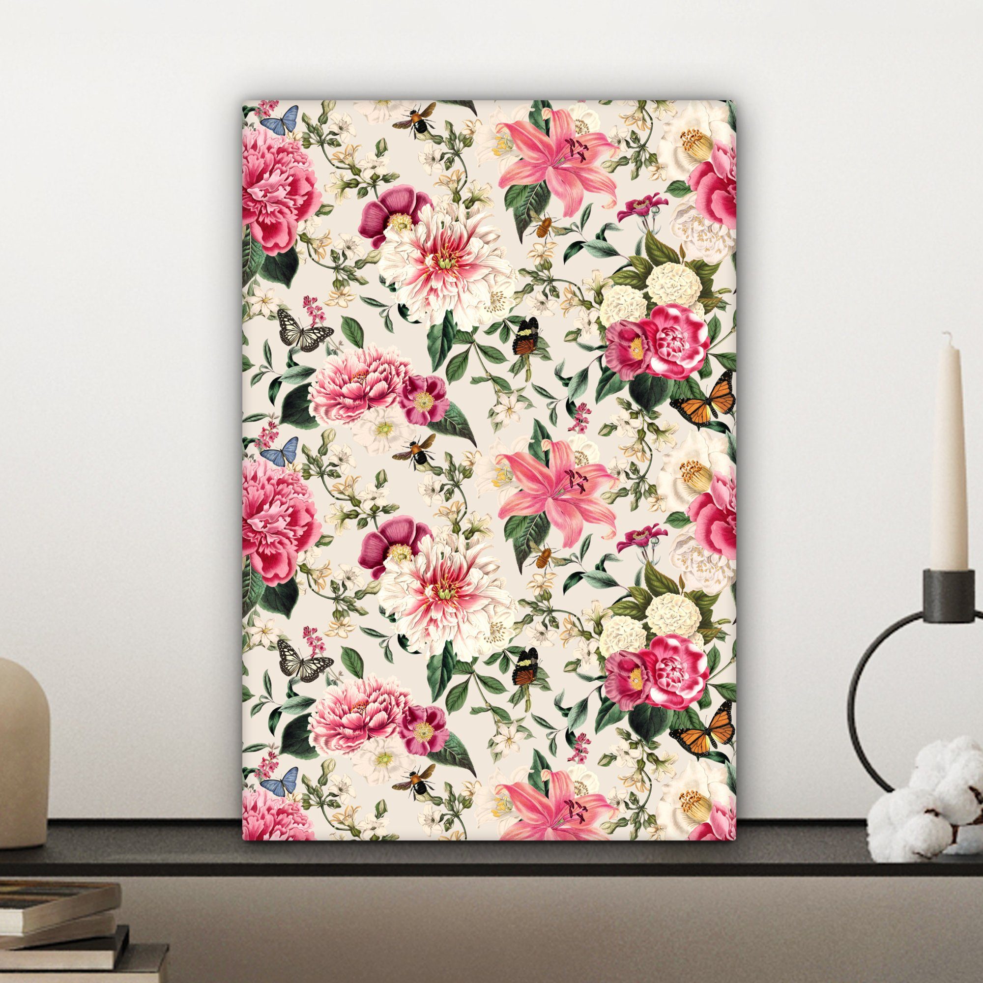 OneMillionCanvasses® Leinwandbild Blumen - Insekten Rosa, inkl. St), (1 Gemälde, cm 20x30 - bespannt Leinwandbild fertig Zackenaufhänger