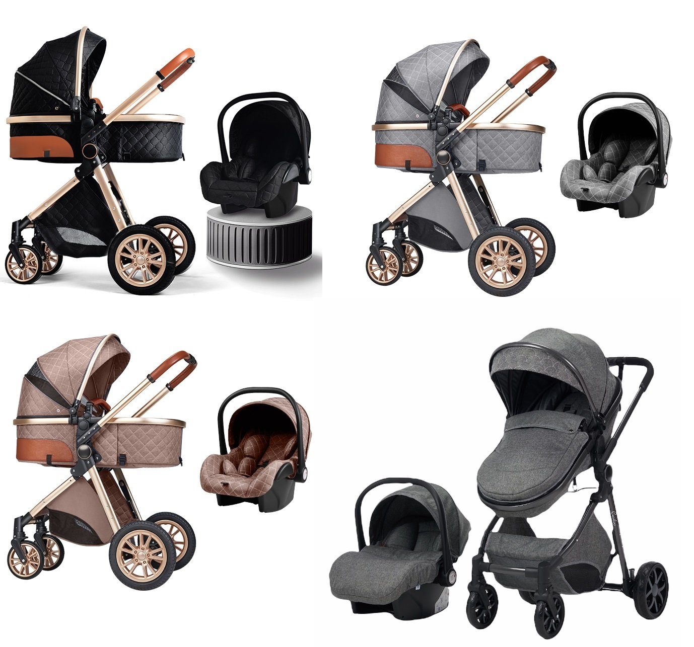 Casiloo® Kombi-Kinderwagen 3in1 Kombikinderwagen Kinderwagen Babywanne Buggy + Auto Babyschale