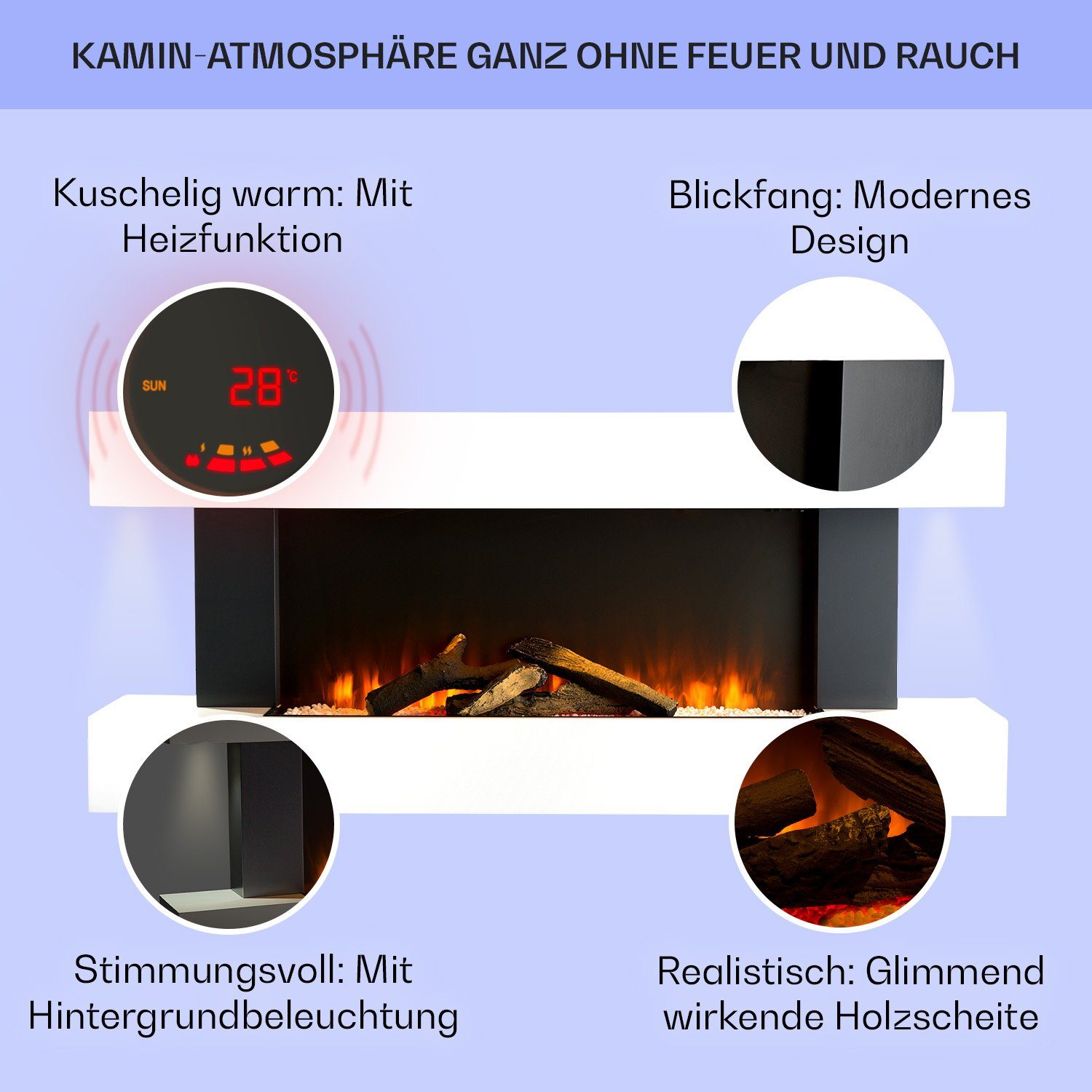 Klarstein Elektrokamin Studio Light & Fire 1, elektrischer Kamin mit Heizfunktion Heizlüfter elektrischer Kaminofen