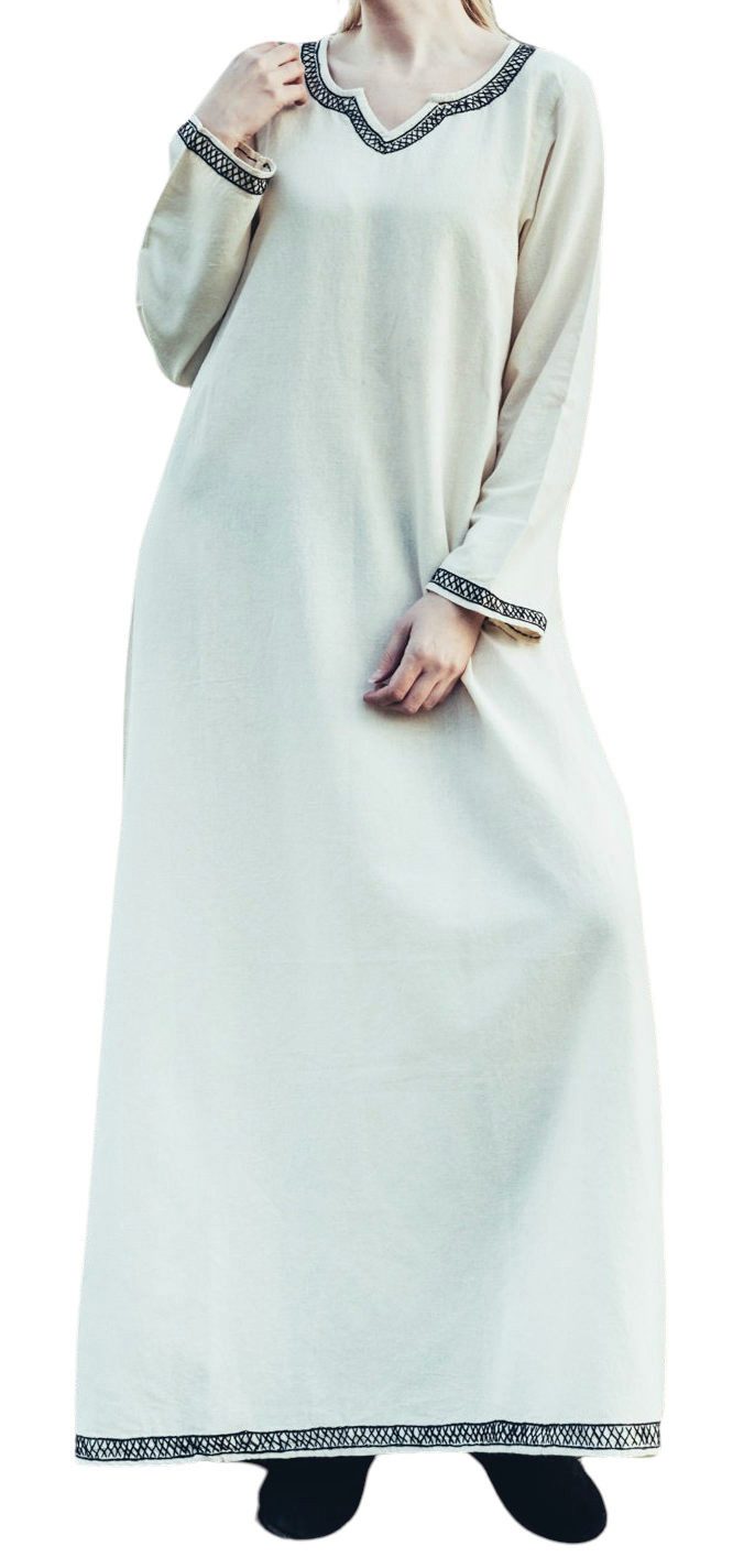 Leonardo Carbone Wikinger-Kostüm Kleid "Brigida" mit Handstickerei, fließendes Design, hochwertige Baumwolle