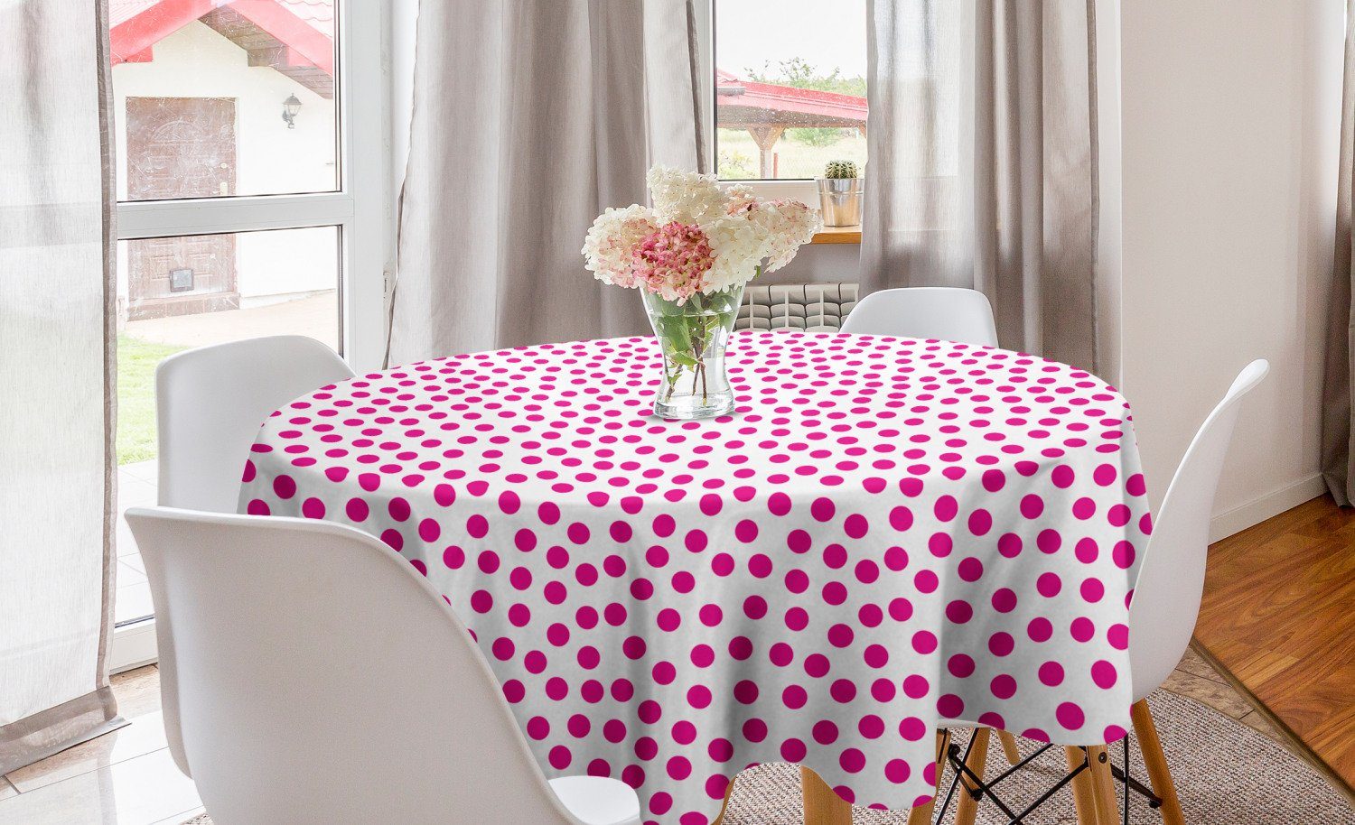 Abakuhaus Tischdecke Kreis Tischdecke Abdeckung für Esszimmer Küche Dekoration, Rosa Tupfen asymmetrische Runden