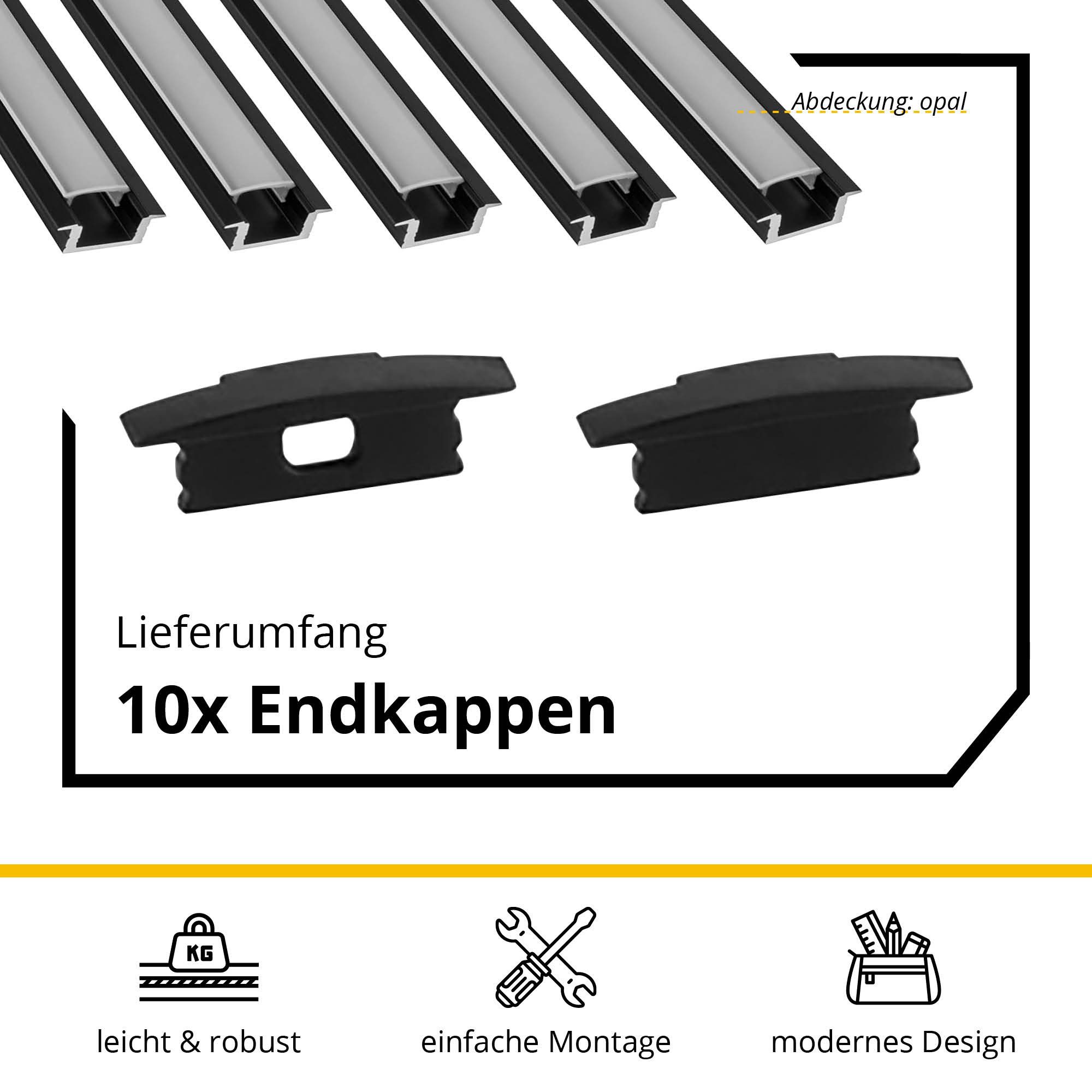 tktrading24 LED-Stripe-Profil 5x A25 LED Profil 2m - Schwarz inkl. Abdeckung & Endkappen – Bild 3 von 5