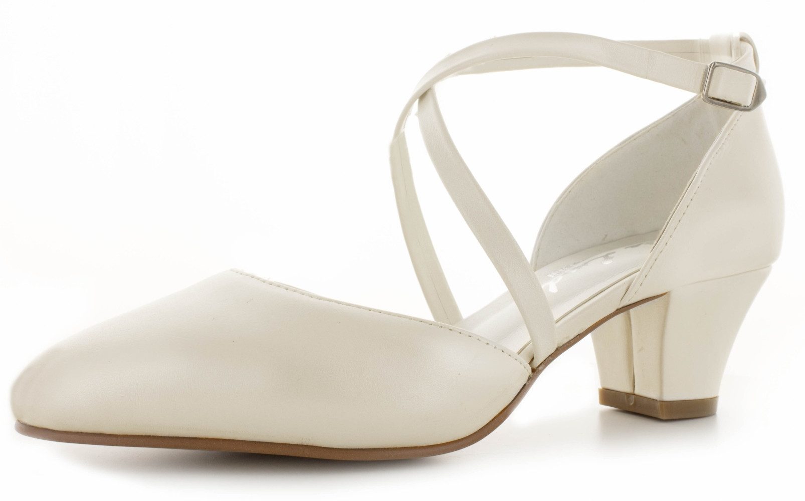 White Lady 850-2 offwhite - Leder Brautschuhe mit Kreuzriemchen Slingpumps