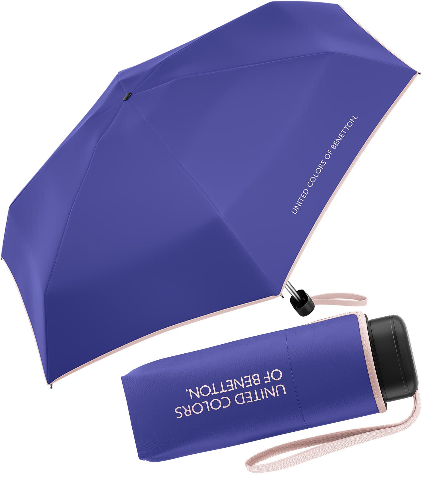 United Colors of Benetton Taschenregenschirm Ultra Mini Flat FS 2024 - purple opulence, leuchtende Modefarben mit kontrastreichem Saum