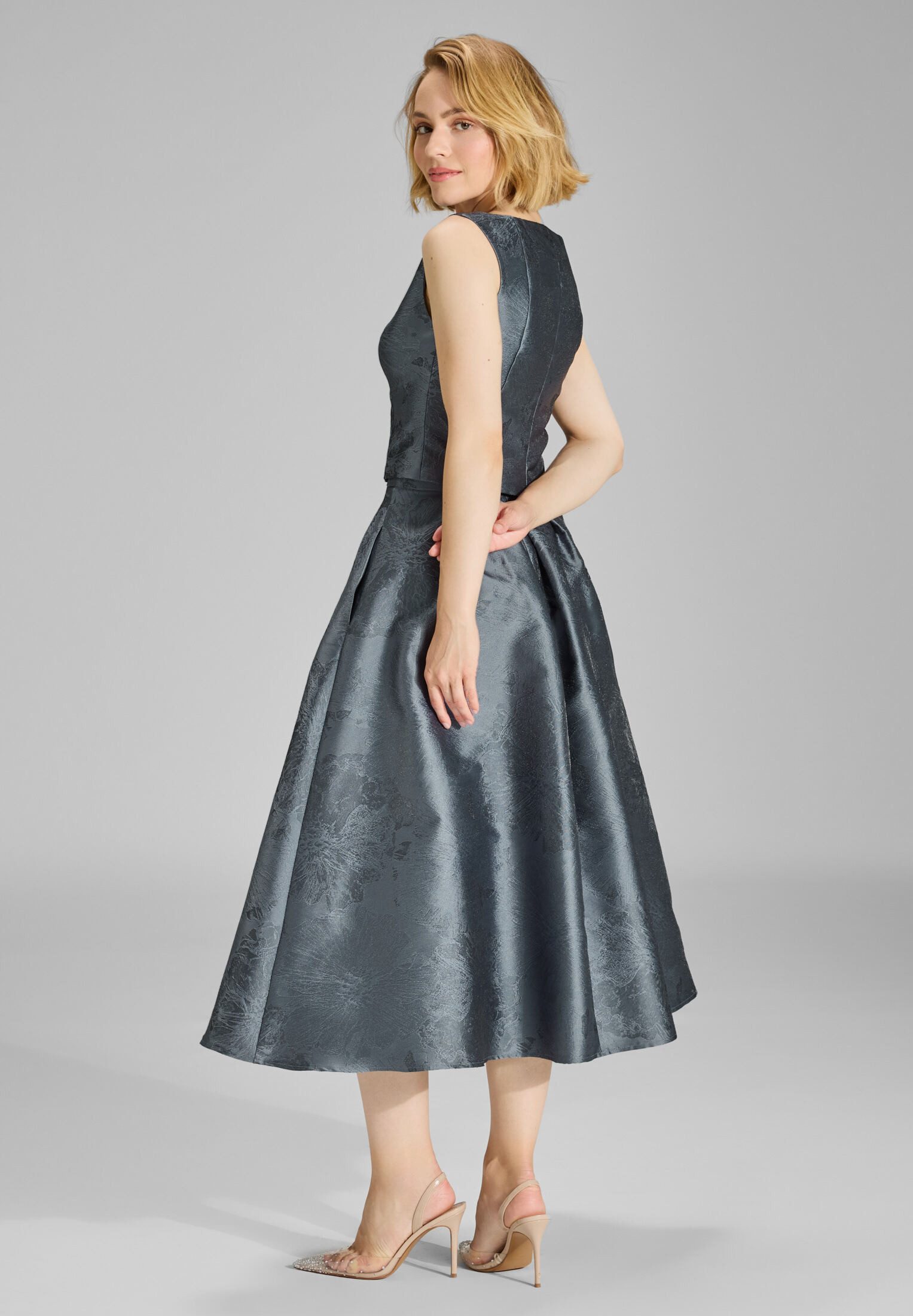 SWING Midirock - Floraler Jacquard Rock mit Falten in Midi Länge