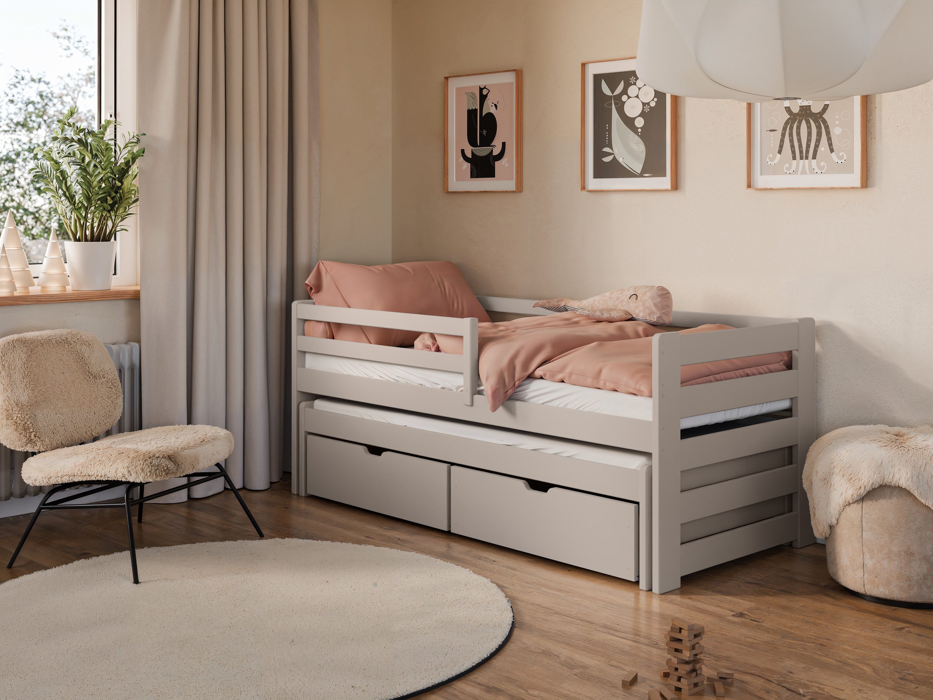 Kids Collective Jugendbett Einzelbett Kinderbett 90x200 cm, Lattenrost, Rausfallschutz Vollholz