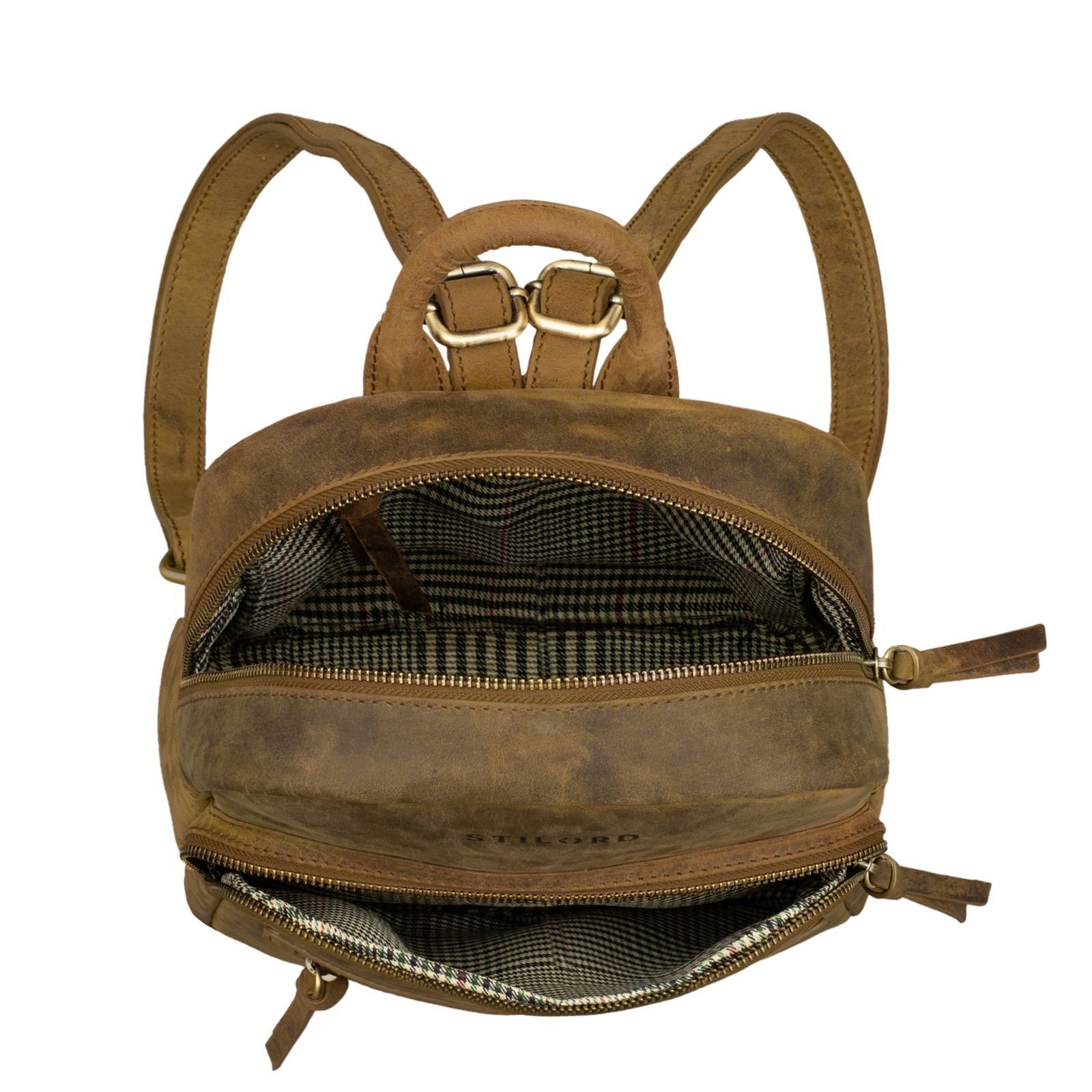 Leder Kleiner Damen Vintage Rucksack "Alba" braun - torino STILORD Cityrucksack