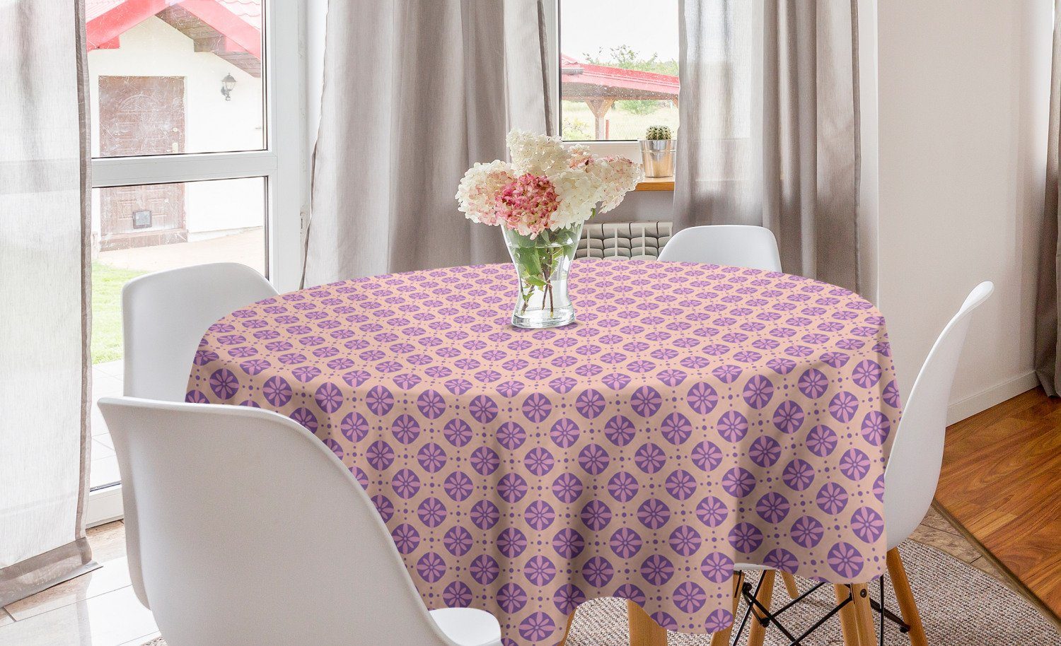 Tischdecke Kunst für Tischdecke Abakuhaus Dekoration, Esszimmer Küche Blumen Blütenblätter Kreis Abdeckung Abstrakte