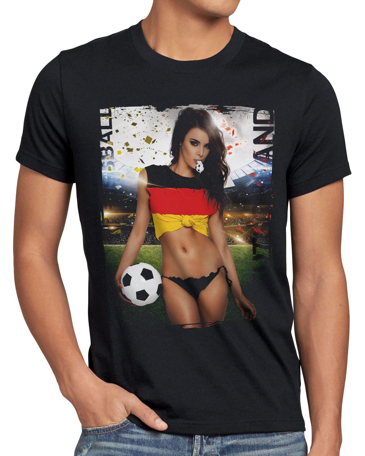 Trikot Germany Schwarz Girl Print-Shirt Soccer T-Shirt style3 Deutschland 2022 Herren Fußball EM