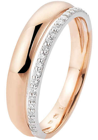 JOBO Fingerring, 585 Roségold bicolor mit 23 Diamanten