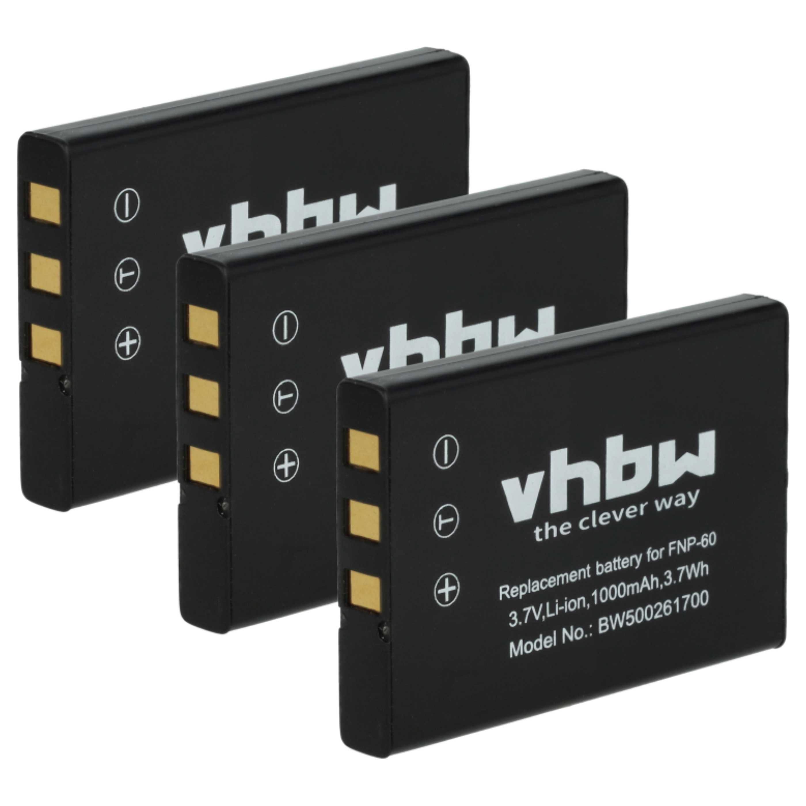 vhbw Akku passend für Vivitar Vivicam 3795, 3930, 4000 Foto / Kompaktkamera Kamera-Akku Akku Li-Ion 1000 mAh (3,6 V, 3 St), Leistungsfähige Austausch-Akkus für Digitalkamera, Spiegelreflexkamera