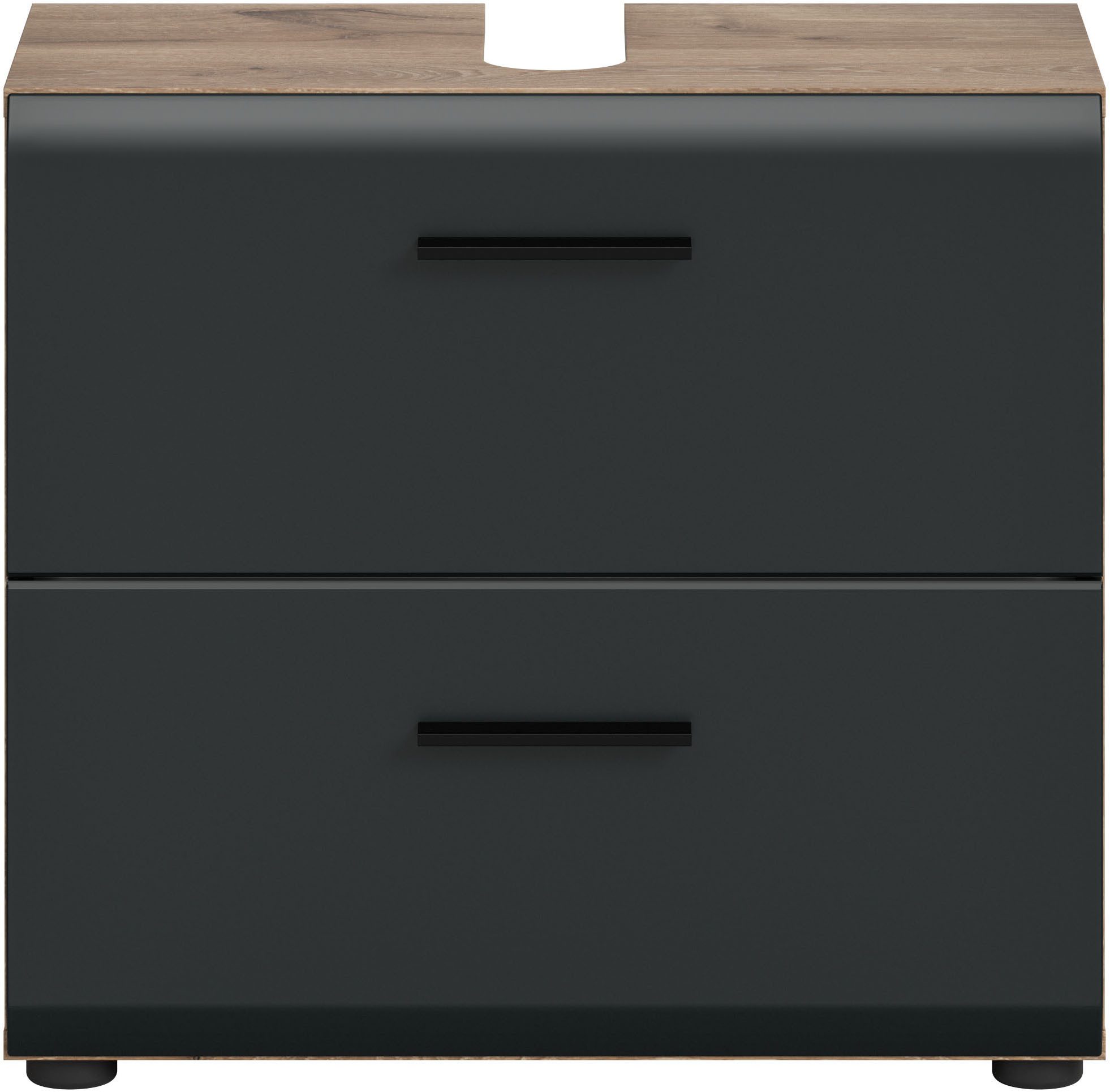 welltime Waschbeckenunterschrank FLORENZ, Breite 60cm, inkl. Siphonausschnitt, mit Türen oder Schüben (1-St., TOPSELLER) hochwertige MDF Front, Griff schwarz, Badschrank, Bad