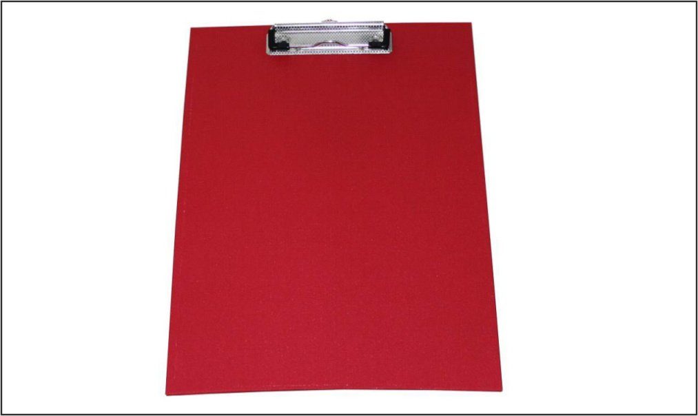 d.rect Schreibmappe Klemmbrett Schreibplatte A4 leinengeprägt (Stück, 1-St., 1-Stück), aus Graupappe, mit PVC-Folien-Überzug und Drahtbügelklemme Rot