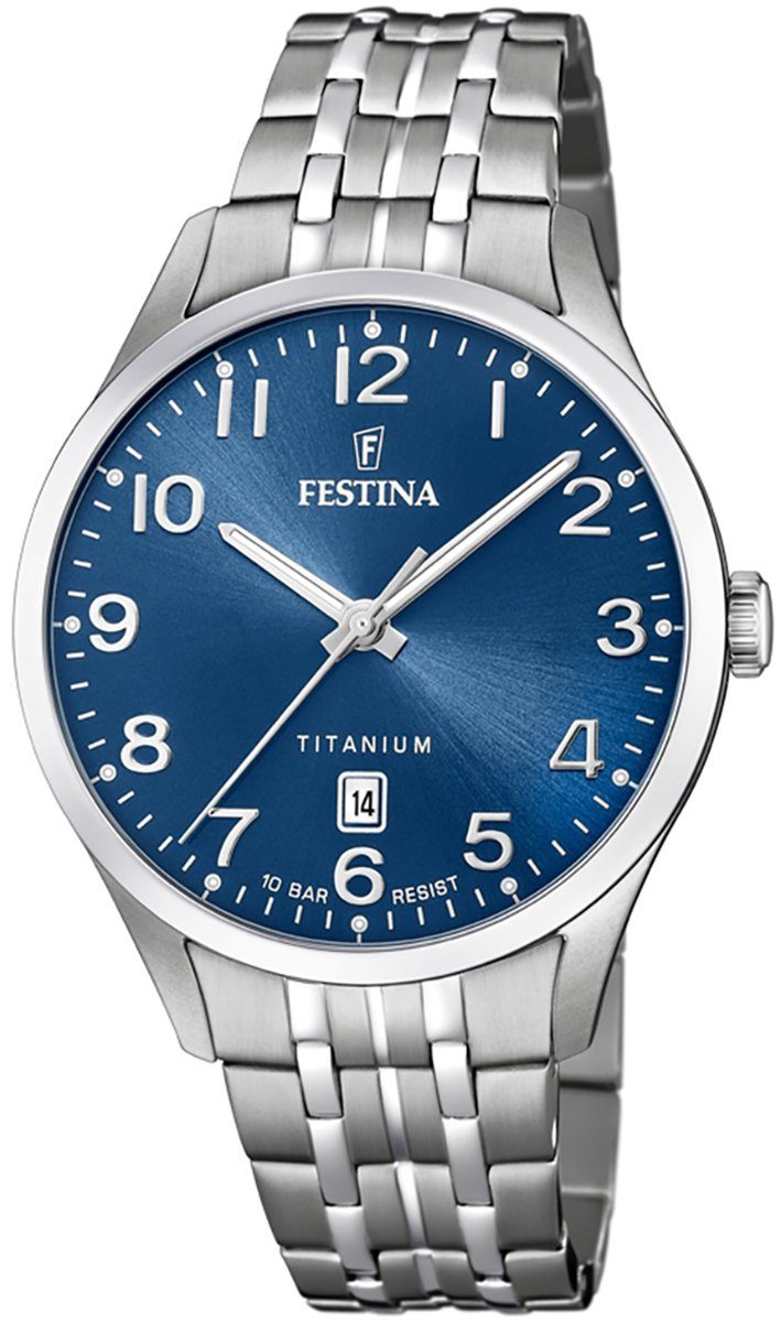 silber Titanarmband Elegant, Armbanduhr Uhr Quarzuhr rund, Herren Festina F20466/2 Herren Festina