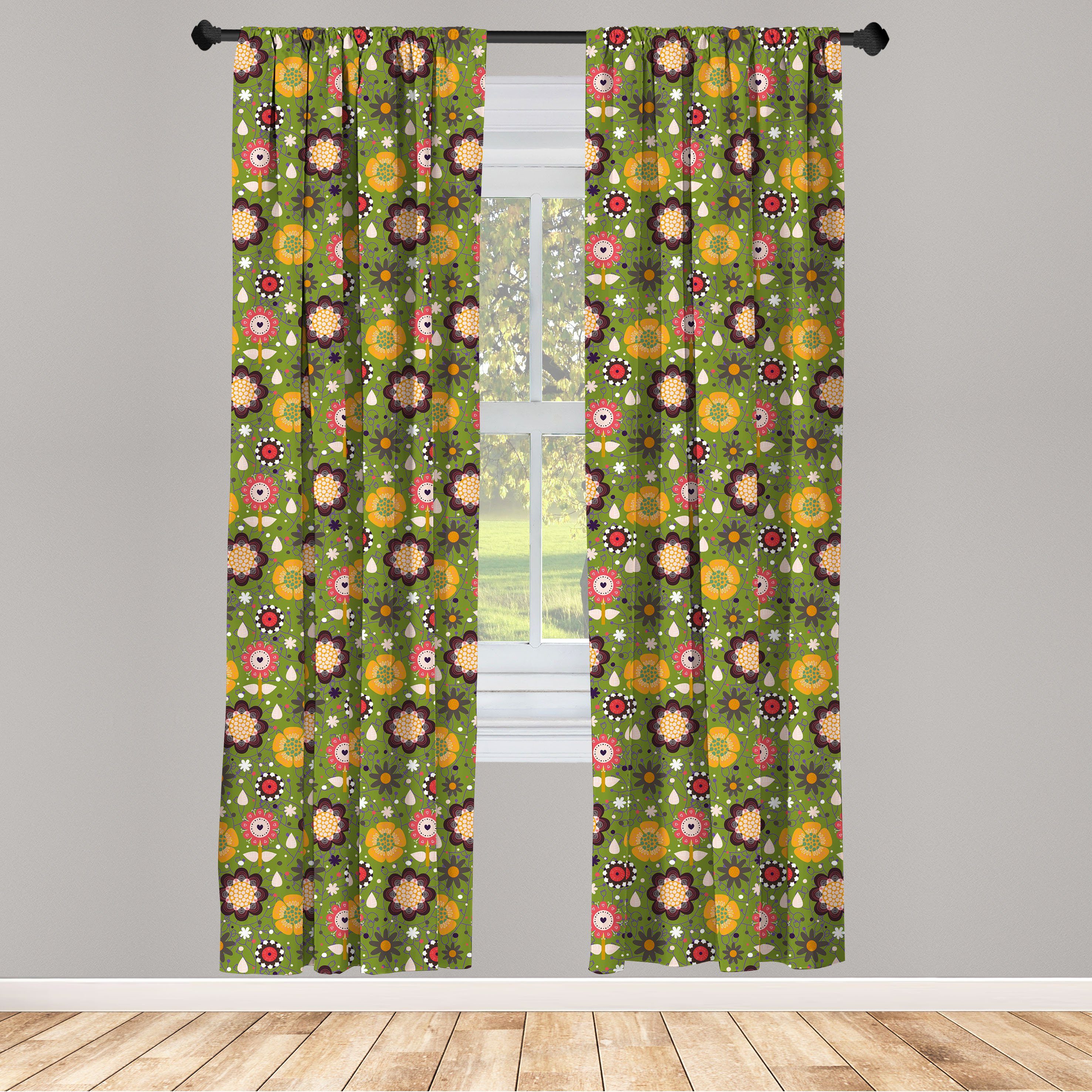 Gardine Vorhang für Wohnzimmer Schlafzimmer Dekor, Abakuhaus, Microfaser, Blumen Frühling Natur Blumen
