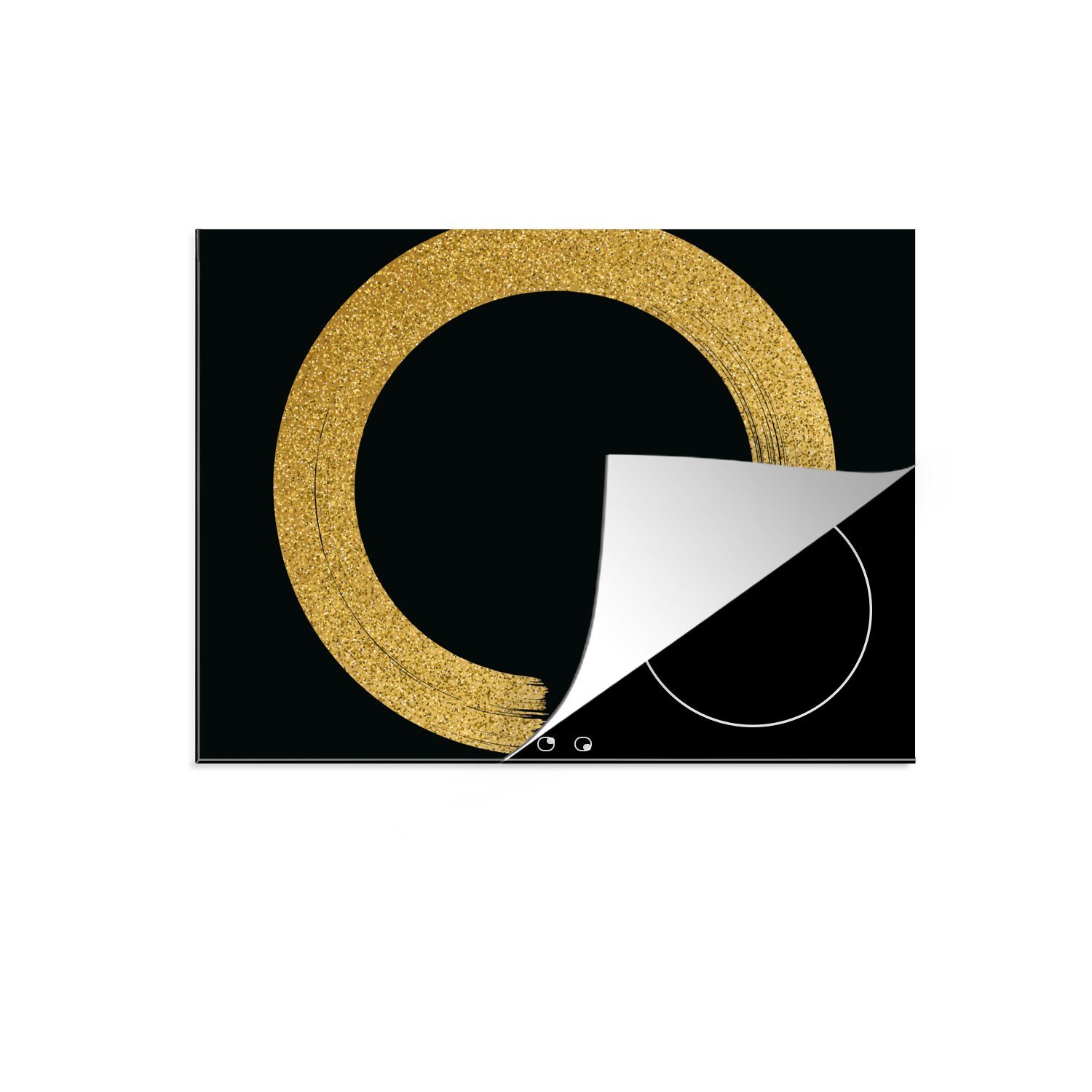 MuchoWow Herdblende-/Abdeckplatte Kreis aus goldenem Glitter auf schwarzem Hintergrund, Vinyl, (1 tlg), 71x52 cm, Induktionskochfeld Schutz für die küche, Ceranfeldabdeckung