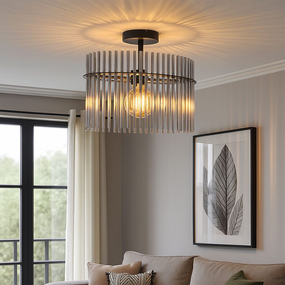 GLOBO LIGHTING Deckenleuchte, Leuchtmittel nicht inklusive, Deckenlampe Deckenleuchte Wohnzimmerlampe Glasstäbe rauchfarben L 40cm