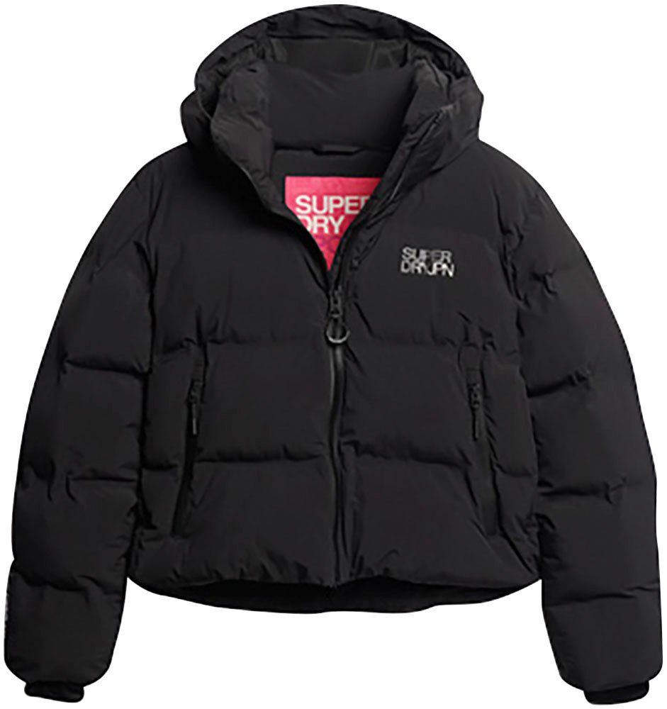 Black Steppjacke Superdry BOXY PUFFER JACKET HOODED